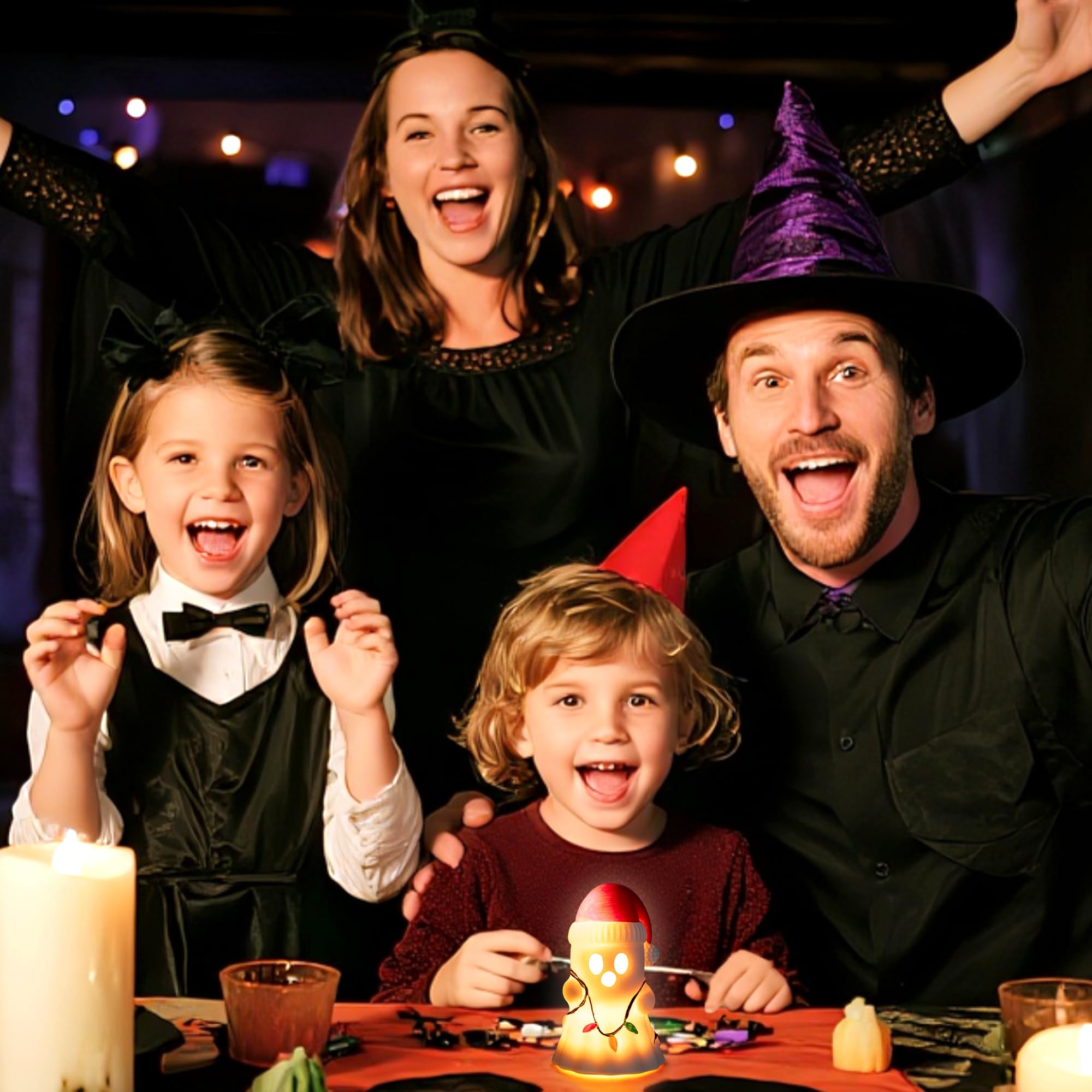 GioXtra Christmas Ghost Decor - Halloween White Ghost with Santa Hat Led Night Light Little Boo Figurine Statue Festival Lamp Ta