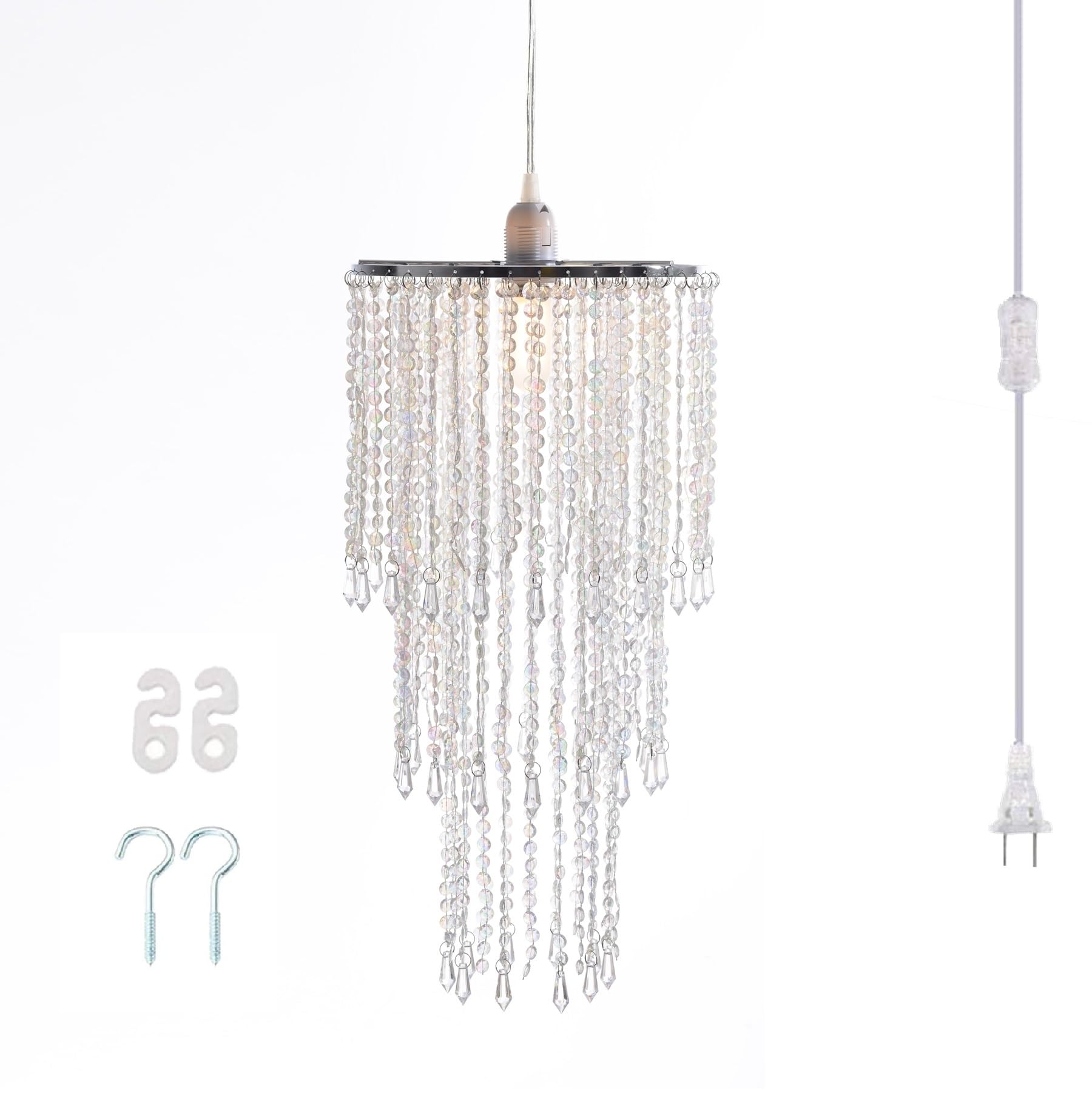 Flavorthings Classic Acrylic Chandelier Pendant Light With Crystal Beads & On/Off Switch, H20 Plugin