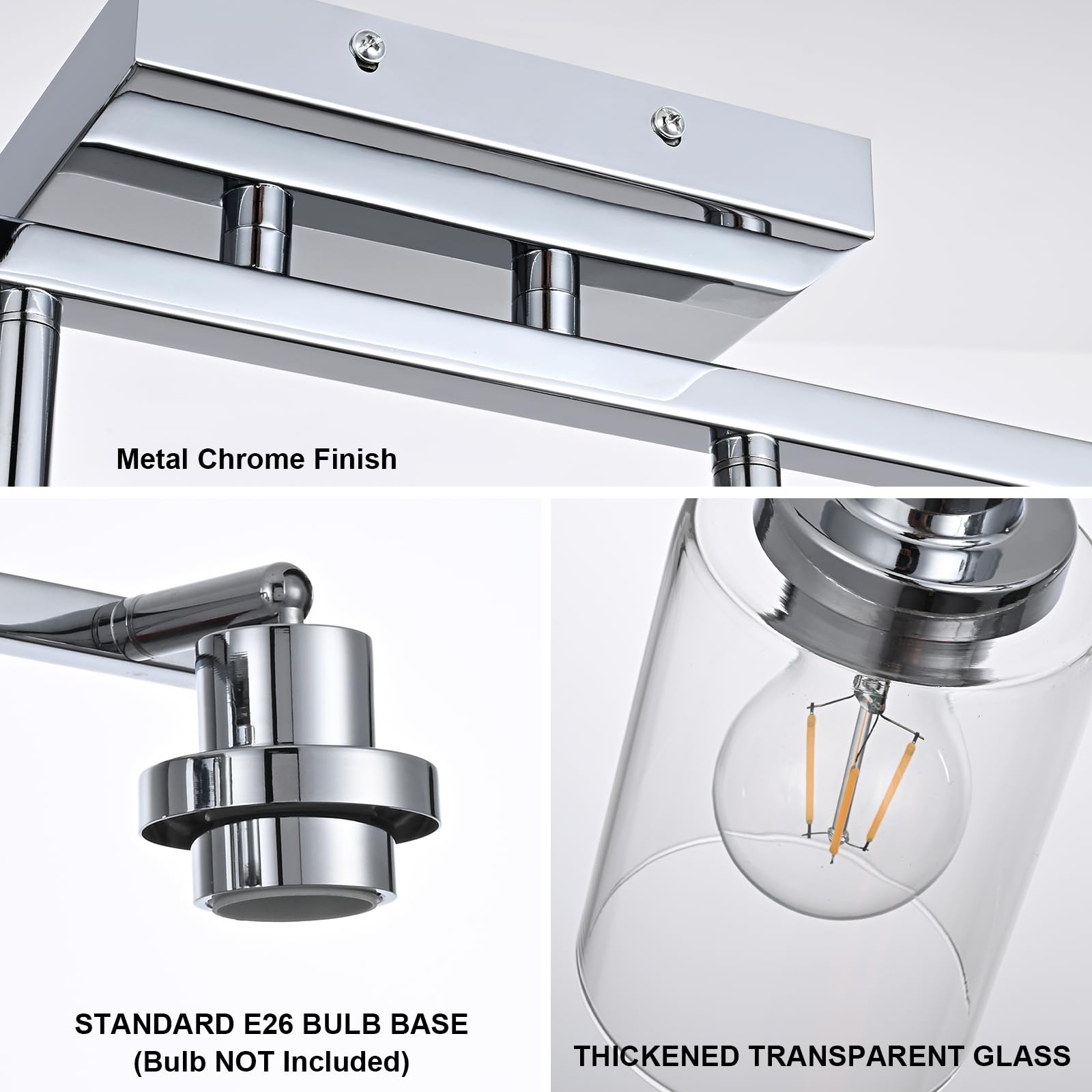 Wanluce 2-Light Track Lighting Kit Ceiling Kitchen Track Lighting Fixtures Chrome Bathroom Vanity Wall Lights With Clear Glass Multi-Directional Rotating Tracking Light Heads Spotlight For Accent Shop