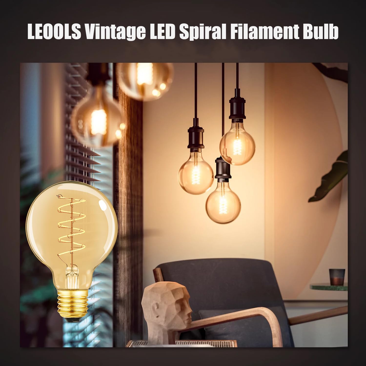 Leools Vintage Led Spiral Filament Bulb G25/G80 Dimmable Flick-Free 6W Cri95 Led Edison Globe Light Bulb E26 Base,Amber Glass,Wa