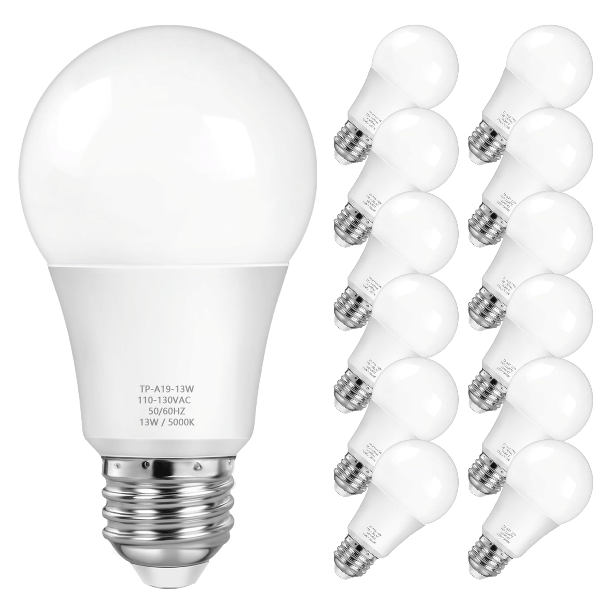 Maxvolador A19 Led Light Bulbs, 1500Lm, 100-125W Equivalent, 5000K Daylight White, 13W, E26 Base, Non-Dimm