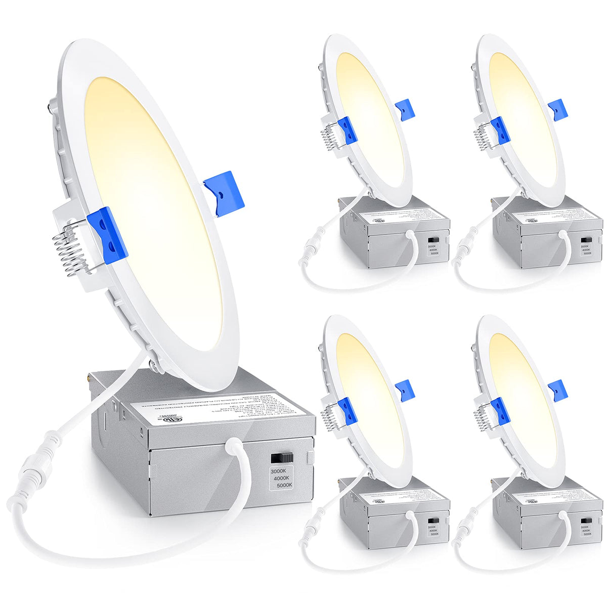 Ensenior 4 Pack 6 Inch Ultra-Thin Led Recessed Ceiling Light With Junction Box, 3000K/4000K/5000K Selectable, 12W 110W Eqv, Dimm