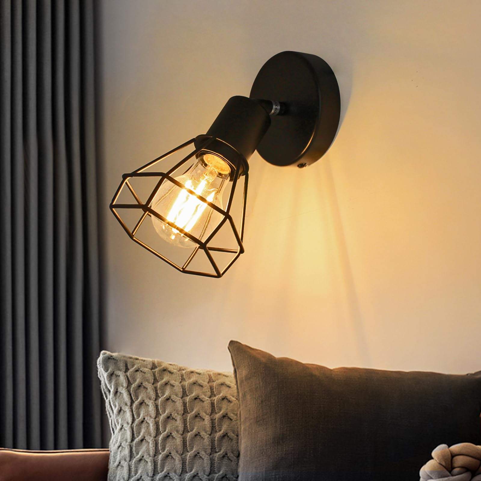 HiBay LED Track Lighting Fixture, 1-Light Adjustable Spot Light Ceiling Wall Mount, Black Geometric Metal Cage Industrial Spotli