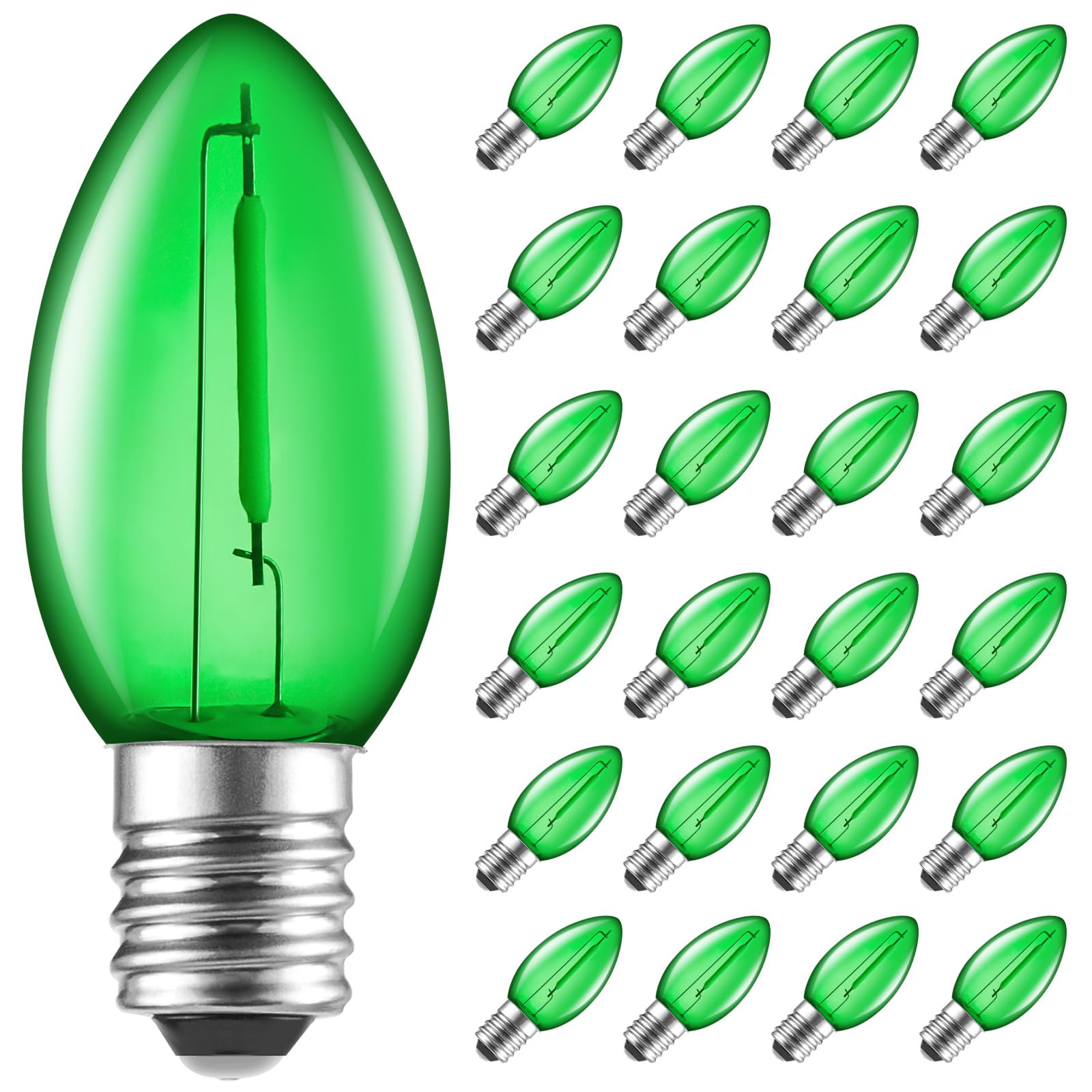 Green C7 Led Replacement Christmas Light Bulb, E12 C7 Shatterproof Replacement Bulbs,Commercial Grade Dimmable Holiday Bulbs For