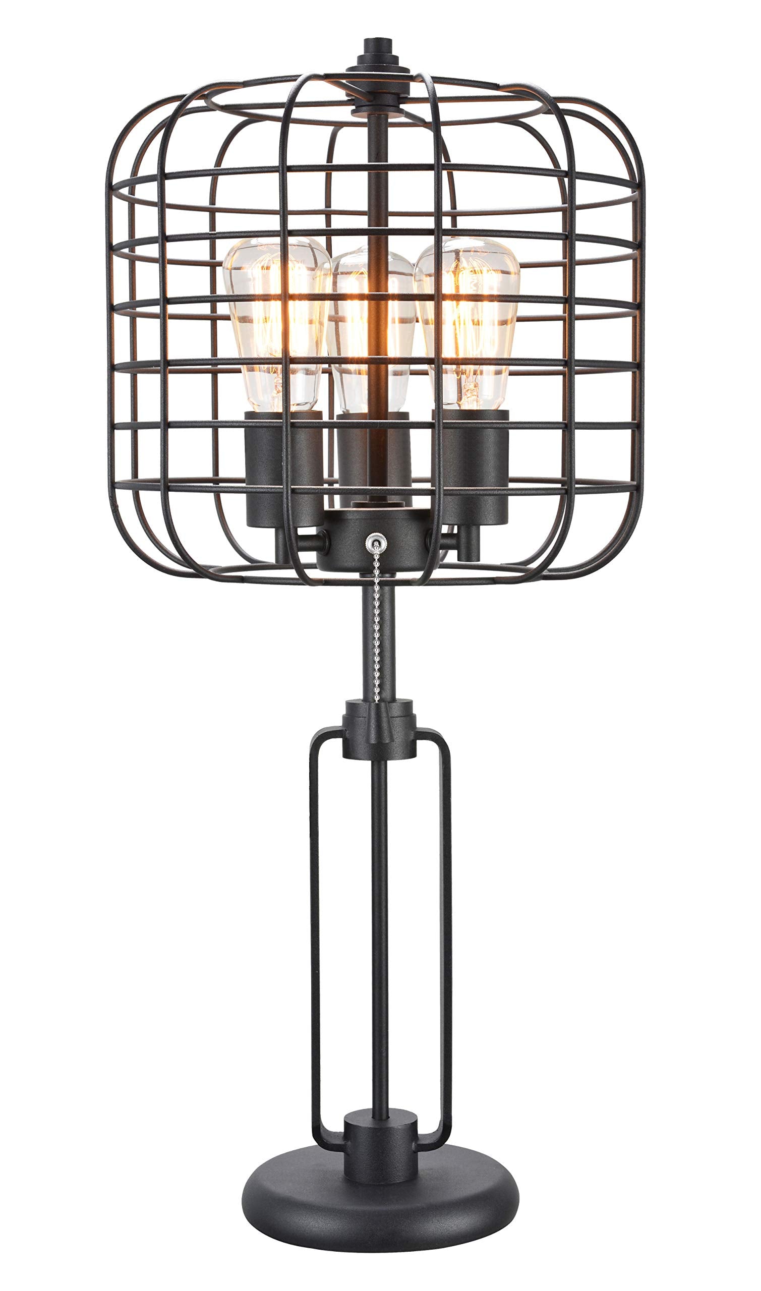 Sh Lighting Cast Iron Style Three Light Table Desk Lamp - Includes Modern Edison Bulbs & Usb Charging Port - 26.5&quot; Tall Great For Rustic Style Rooms Or Bedrooms - Black