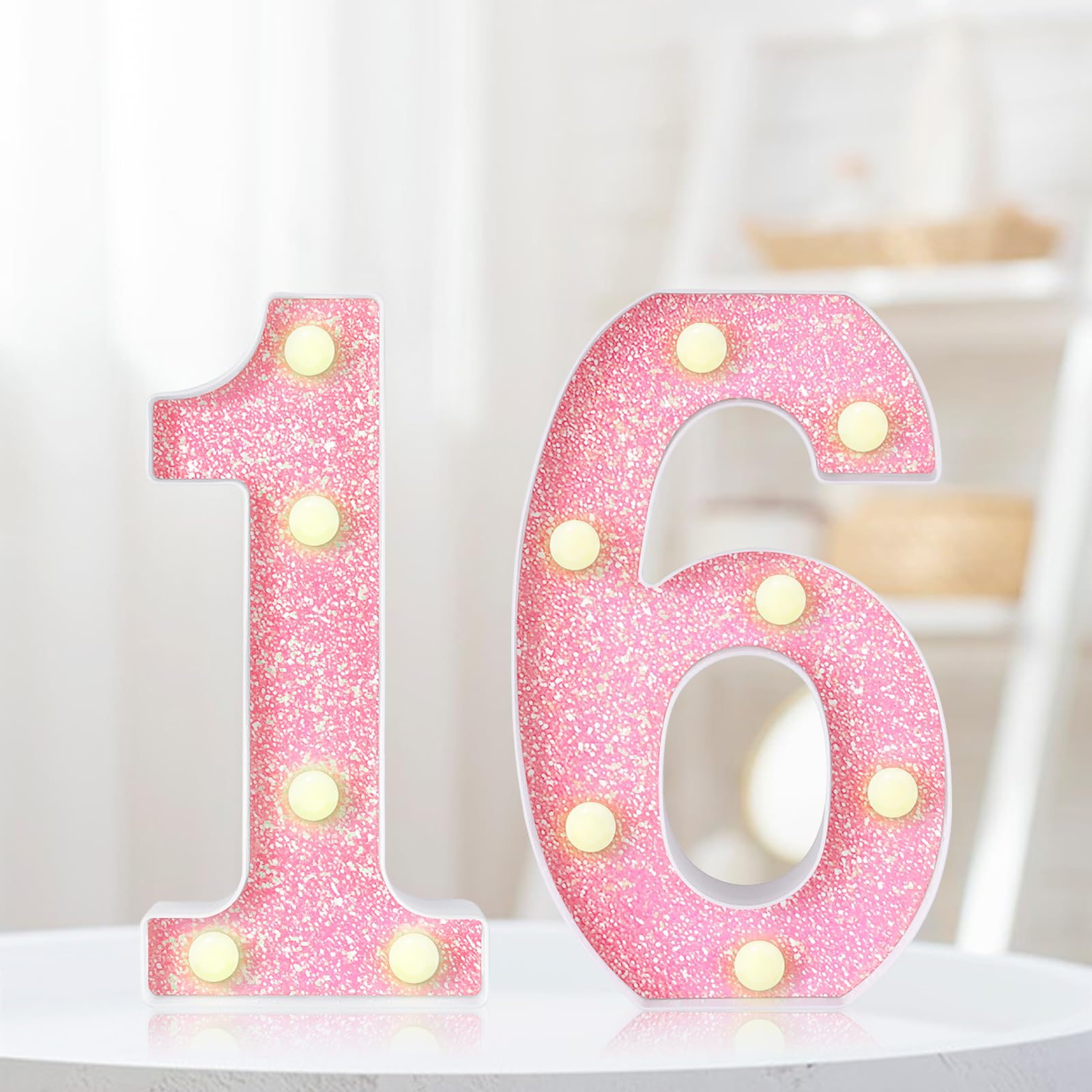 8.7In 16Th Birthday Decorations Gifts For Her  Light Up Numbers Decorative Sign For 16Th Birthday Wedding Work Anniversary Backdrop Table Wall Decor(Shining Pink)