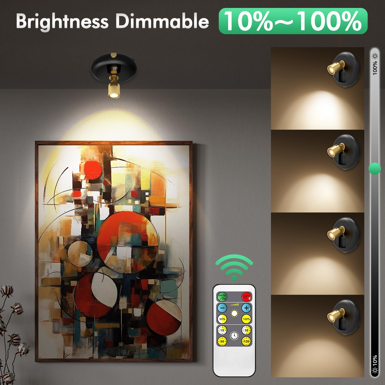 3Pack Battery Operated Indoor Plants Spotlight ,Tree Light Picture Light With Remote,Dimmable Mini Led Accent Spotlight For Pain