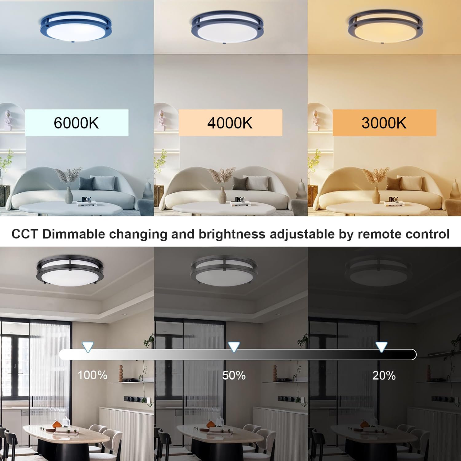 Kalium Led Ceiling Light With Remote 2 Pack 10 Inch Flush Mount Ceiling Light Fixture, 18W 3000K-6000K Adjustable Color Temperat