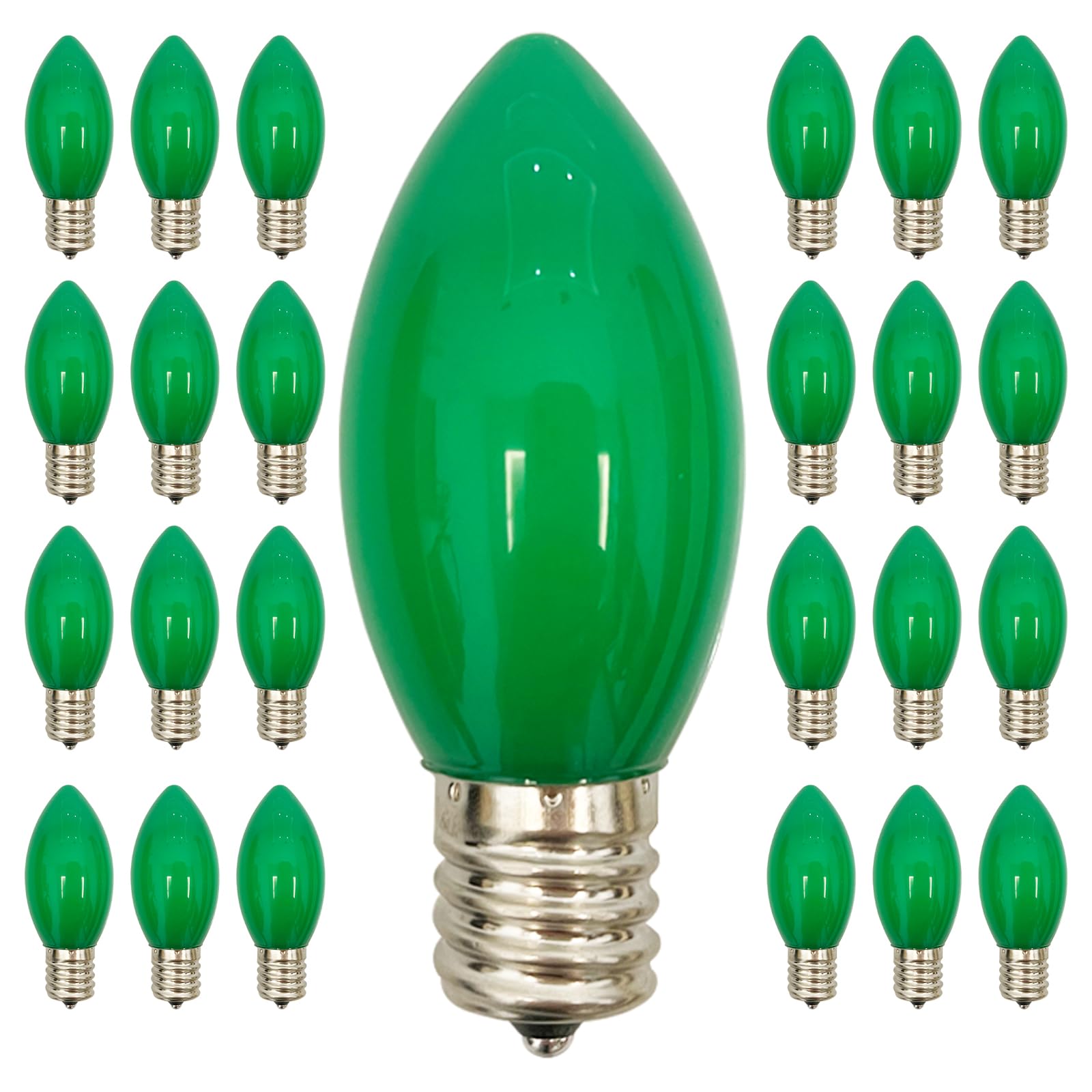 25 Pack C9 Christmas Replacement Bulbs, Green Christmas Bulbs Vintage Ceramic Incandescent Light For Indoor Outdoor Patio Christ