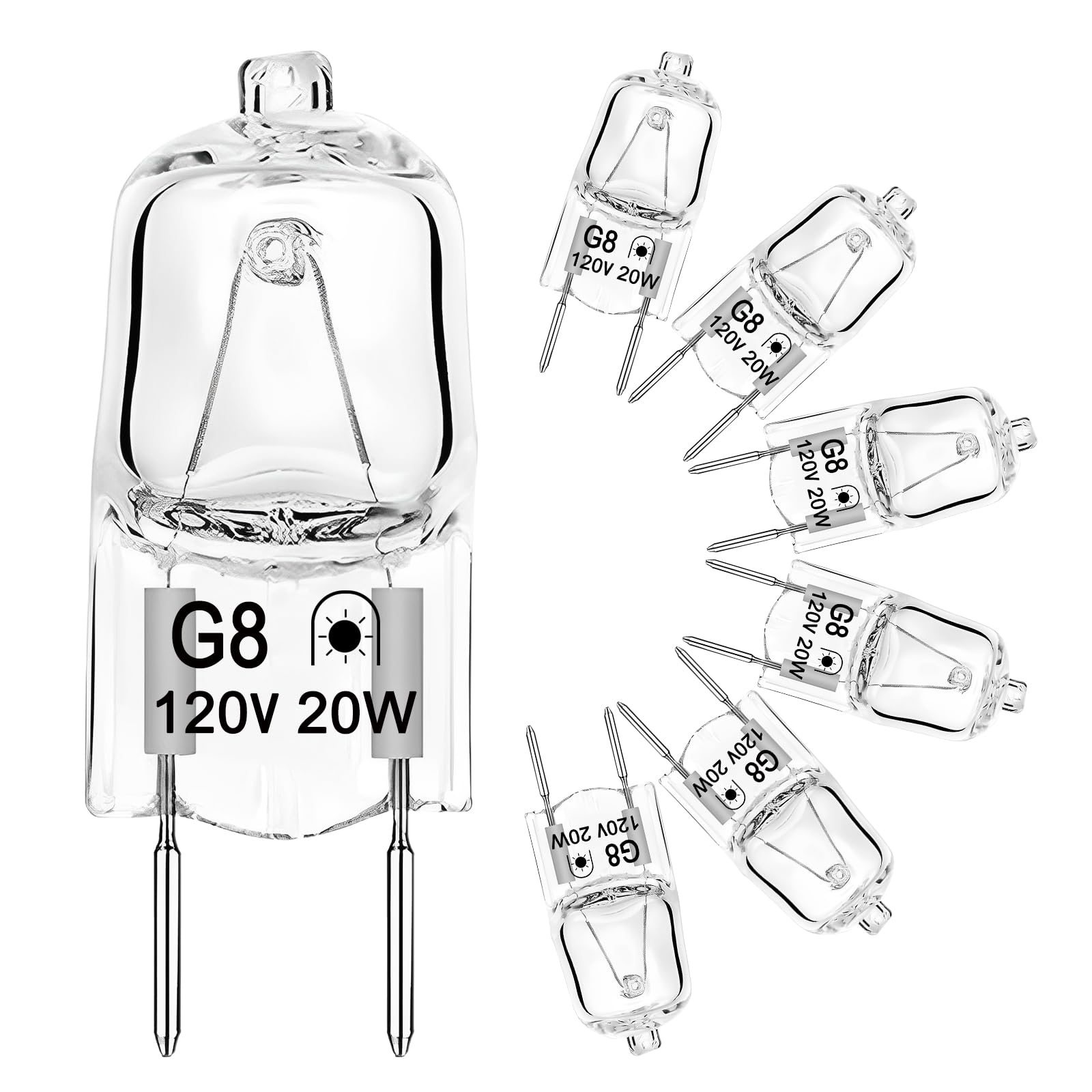 G8 Halogen Bulb 20W 120V T4 Jcd Type G8 Base Bi-Pin Xenon Light Bulbs, Dimmable With Long Lasting Lifespan, G8 Halogen Light Bul