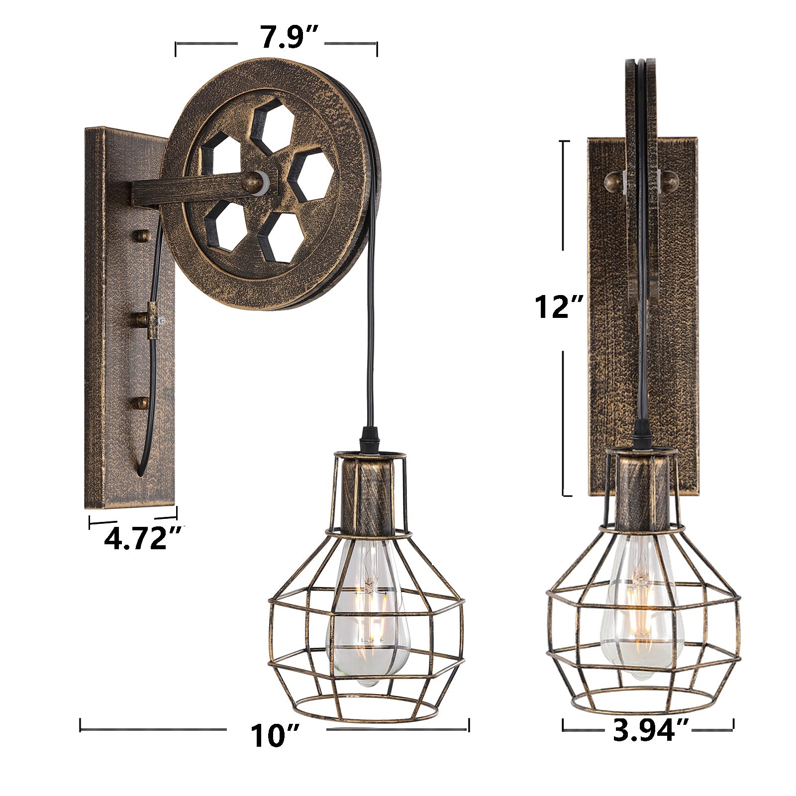 Baoden Industrial Retro Wall Lamp - 1 Light Fixture, Matte Iron Cage, Bronze Finish