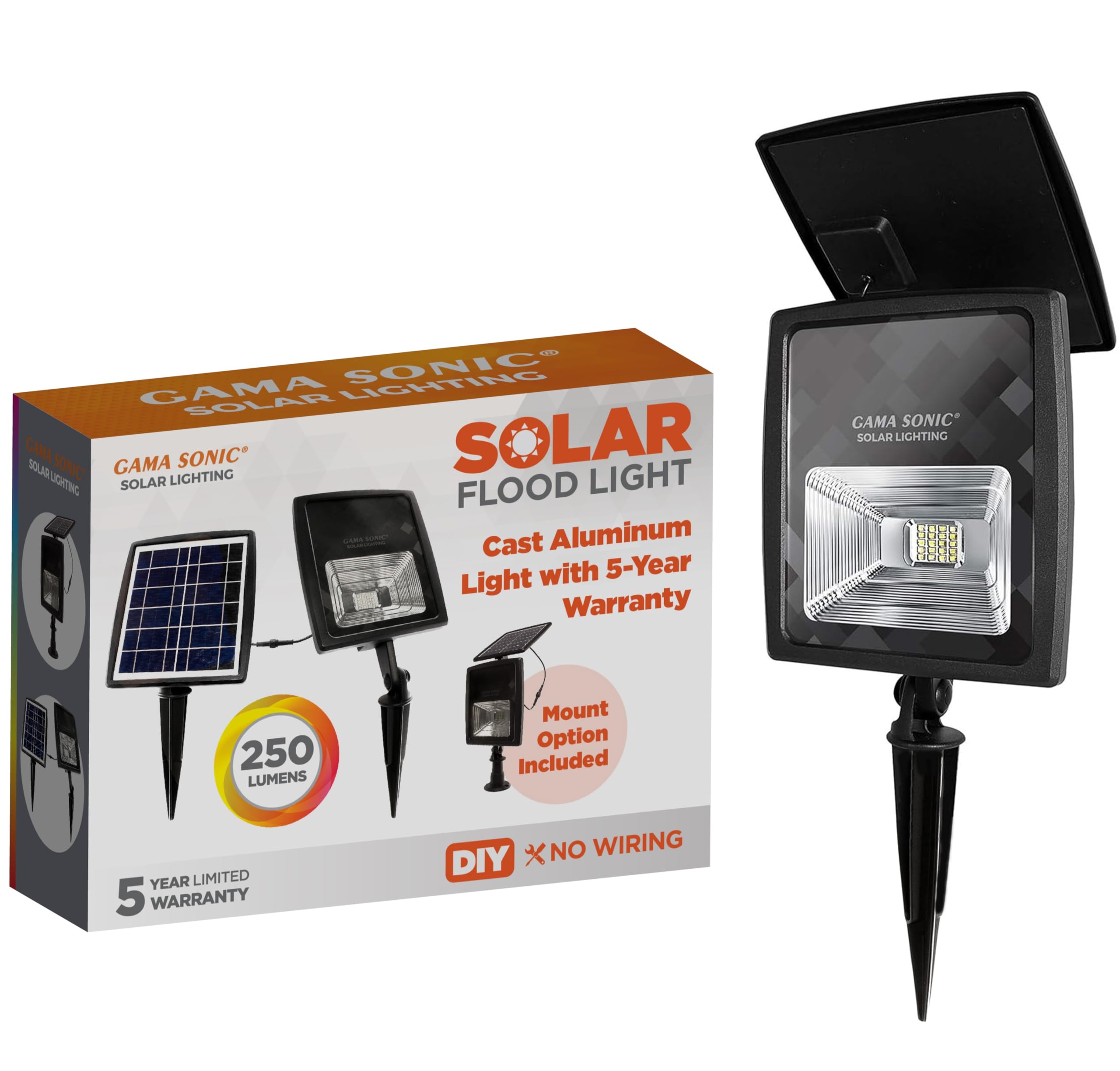 Gama Sonic Dual Color Solar Flood Light, Black Aluminum, Uplight for Trees/House, 1 Pack, Model 203001
