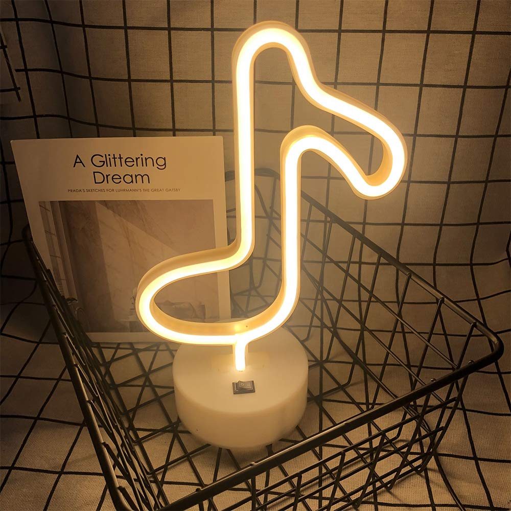 ENUOLI LED Music Notes Shaped Neon Light Decor, Battery Operated Night Light for Kids Room, Model NH.Z018, Color: Music Notes Shaped Neon