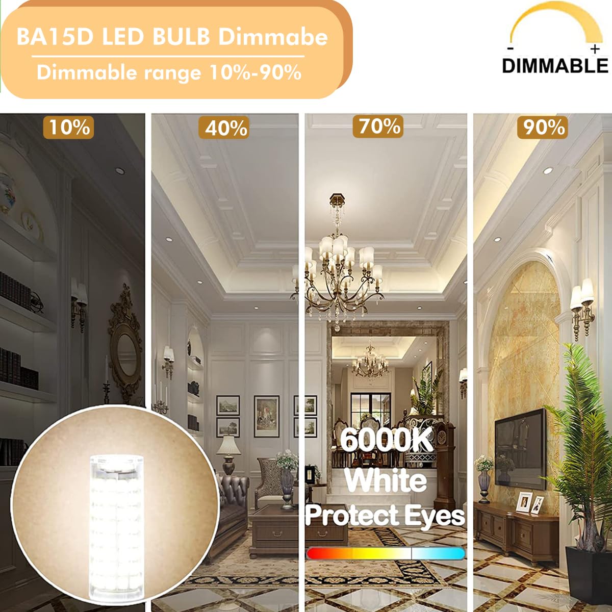 ZSSXOLED BA15D LED Bulb 6W Dimmable 120V White 6000K for Sewing Machine & Pendant Light (Pack of 2)