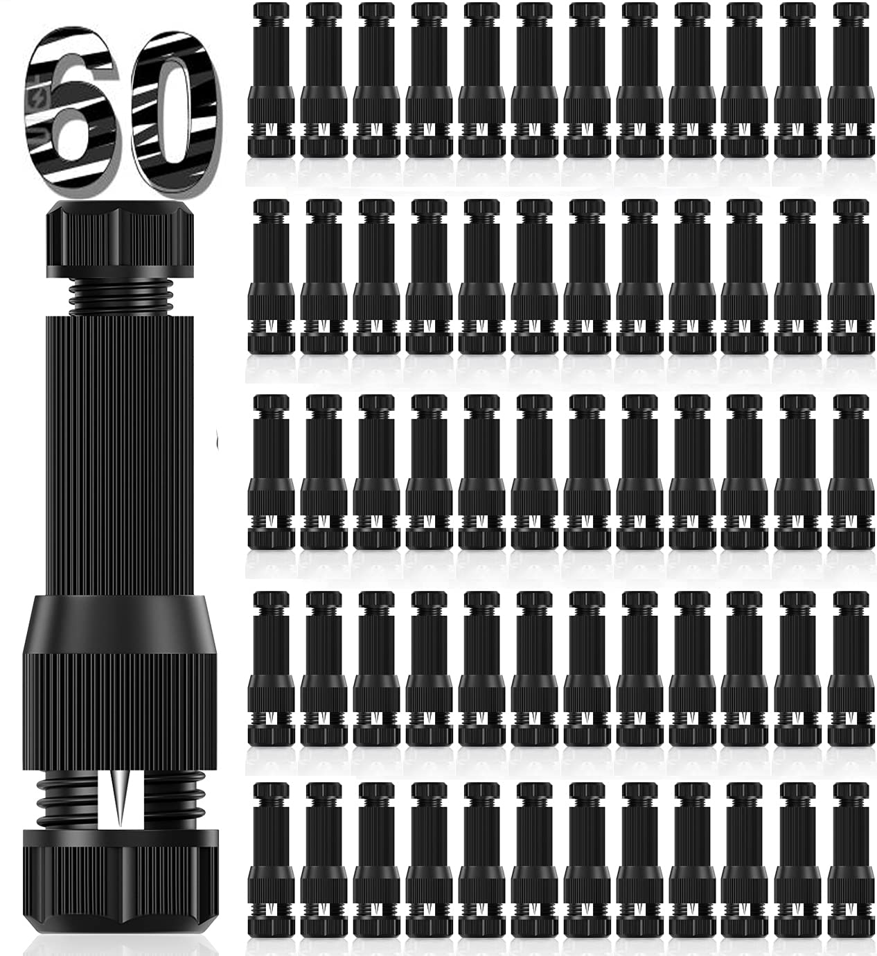 iCreating Low Voltage Wire Connectors, 60 Pack, Black, Waterproof, 12-20 Gauge for Landscape Lighting