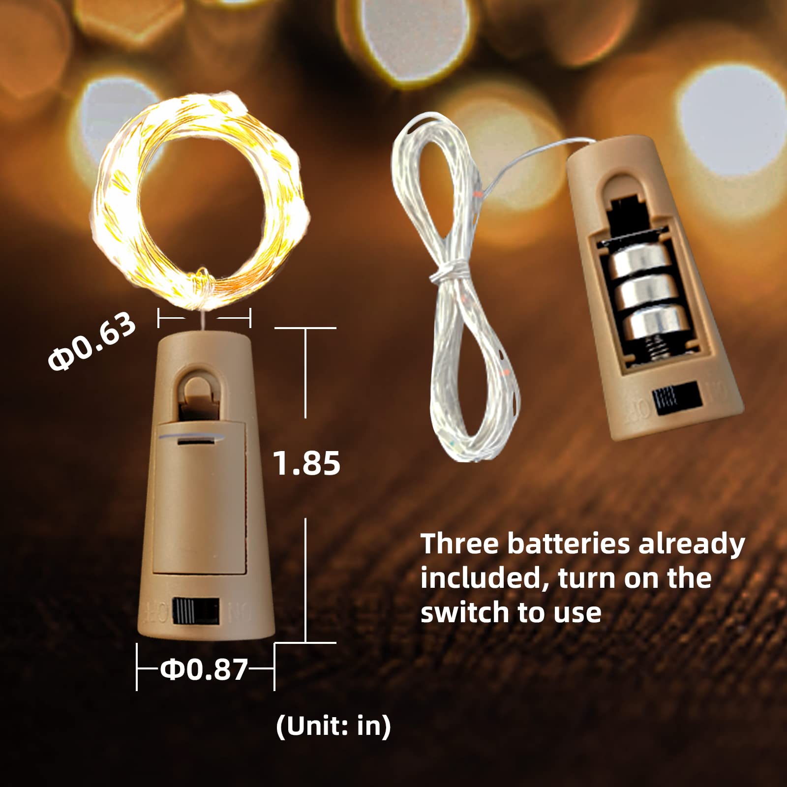 Etinga 18 Pack Wine Bottle Lights With Cork, 20 Leds, 6.6 Ft, Fairy Mini String Lights For Diy Jar Halloween, Christmas, Party Decoration, Wedding Listing (18 Pack, Warm White)