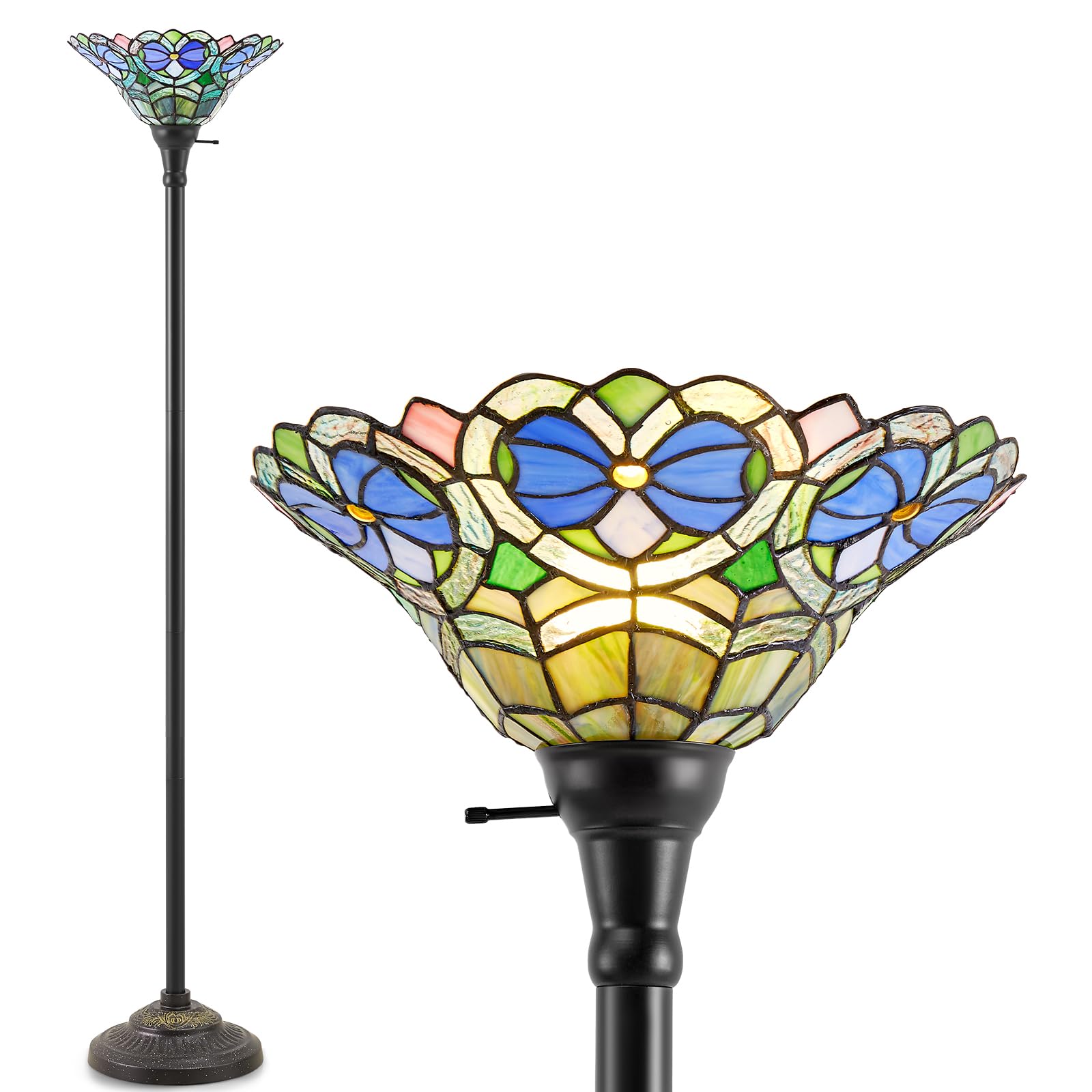 Luvkczc Tiffany Torchiere Floor Lamp - 70 '' Victorian Stained Glass Lamp Antique Tiffany Style Standing Light For Home,Office,H