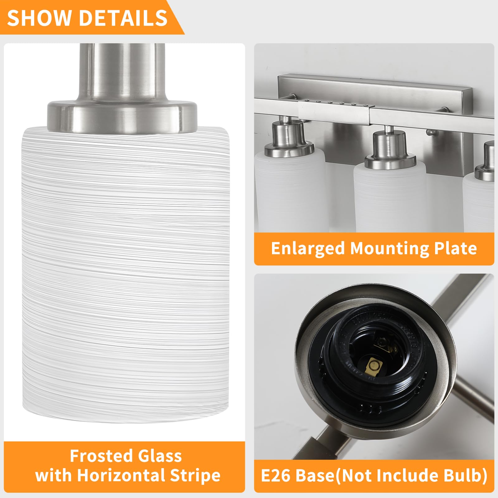 Dikaida 8-Light Bathroom Light Fixtures, 52Inch Nickel Vanity Light With Milky White Glass Shade, Modern Bathroom Wall Lights Ov