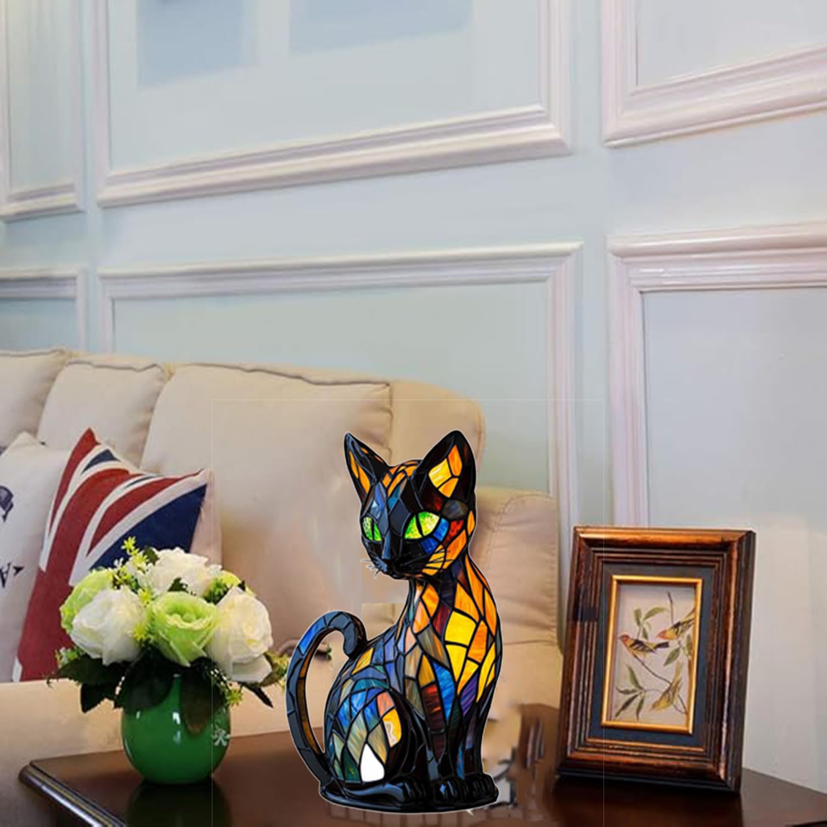 Hopanrel 2025 New Series Art Desk Lamp  Lamps For Night Stands  Stained Resin Cat Tabletop Light  Cute Pet Cats Themed Led Table Lamps  Creative Animals Table Lamp  Fun Gift For Cat Lovers (A)