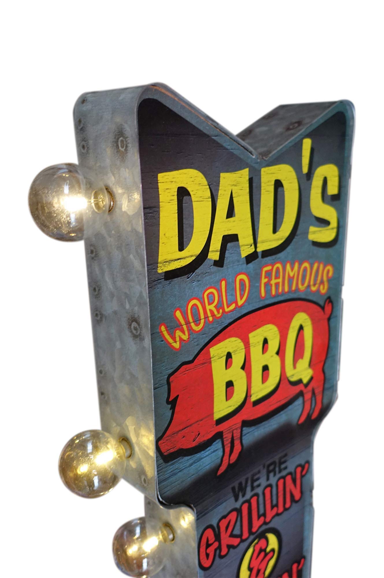 American Vintage Sign Co. BBQ Double-Sided Marquee Sign - Vintage Metal Decor with LED Bulbs, 26” x 3” x 8”, Retro Inspired