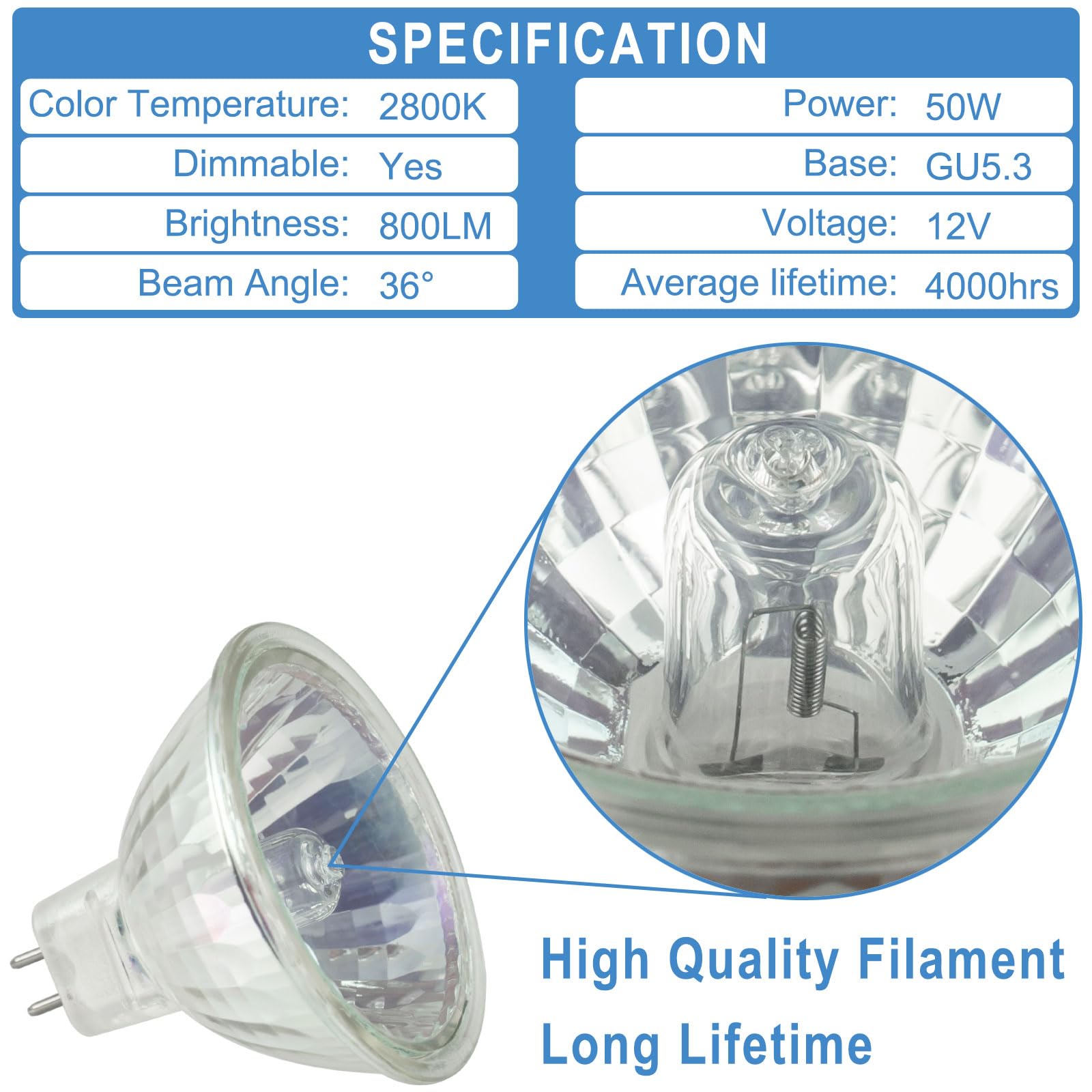 YEGRUEB MR16 Halogen Bulb 12V 35W GU5.3 Bi-Pin Base Warm White Dimmable Pack of 12