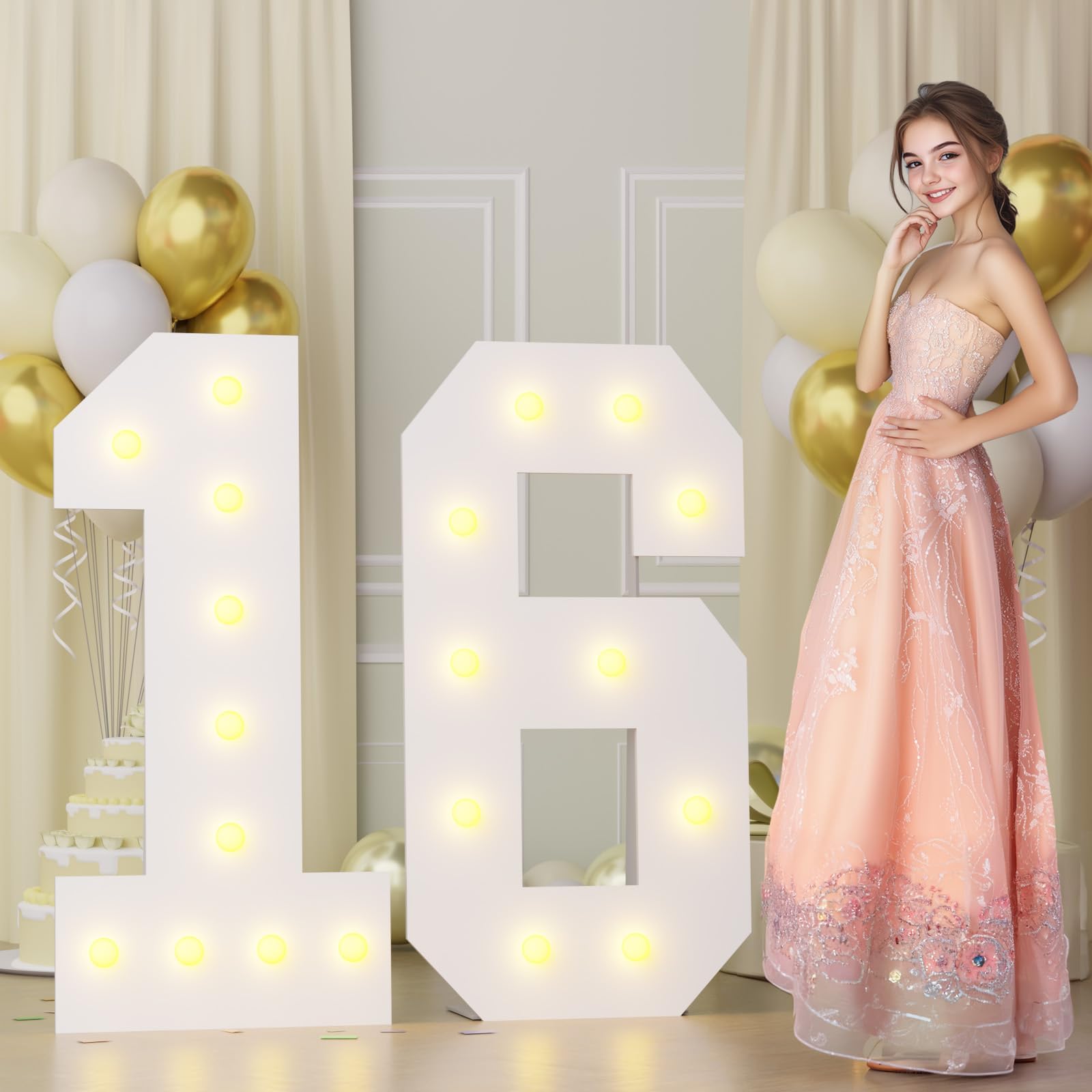 Bugame 4Ft 16 Marquee Numbers  Big 16 Light Up Numbers For 16Th Birthday Decorations Warm Light Sweet 16 Party Decorations For Anniversary Party Decor