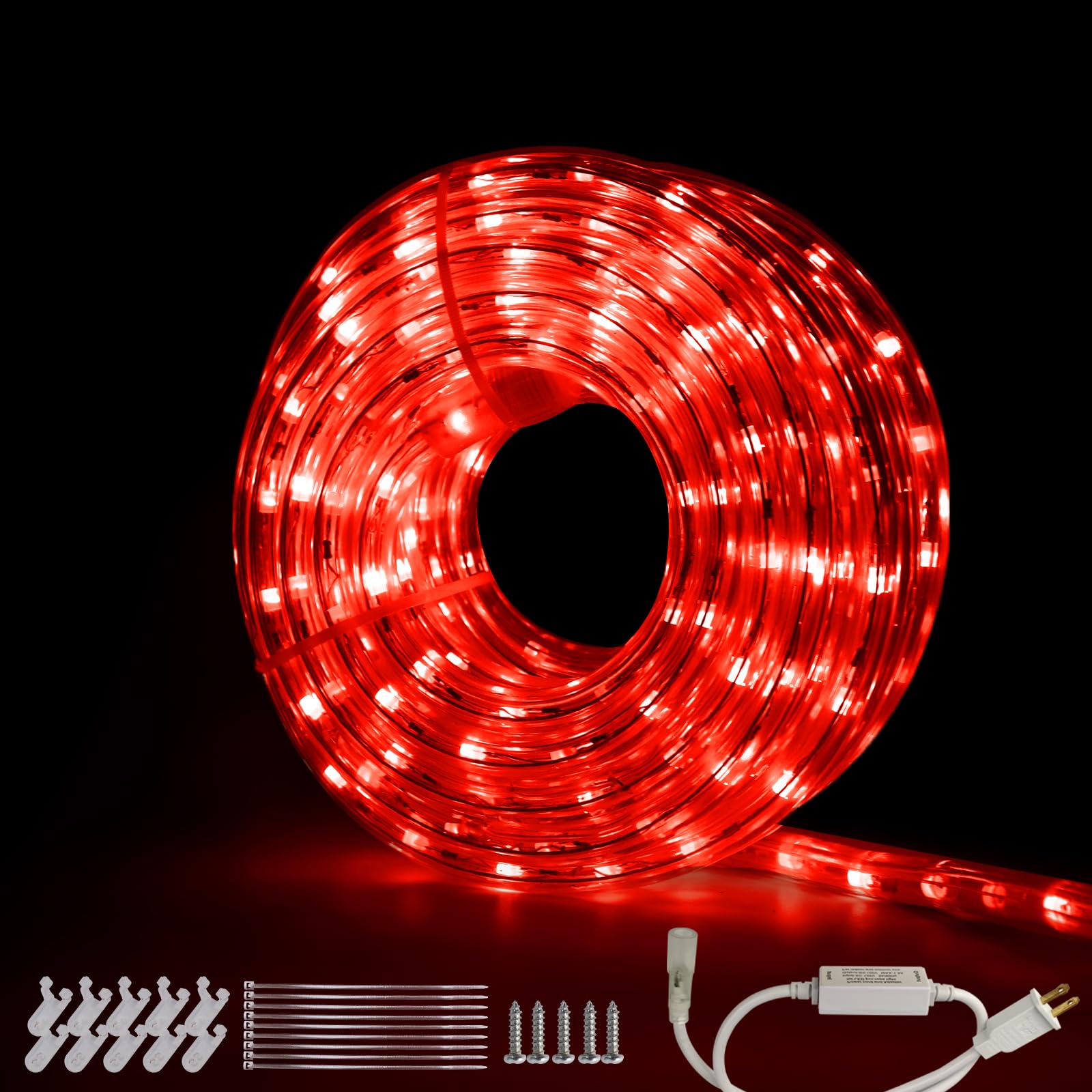 beatineon 33FT LED Rope Lights Outdoor, 300 LEDs, Waterproof, Flexible Tube, Remote, 8 Modes, Red