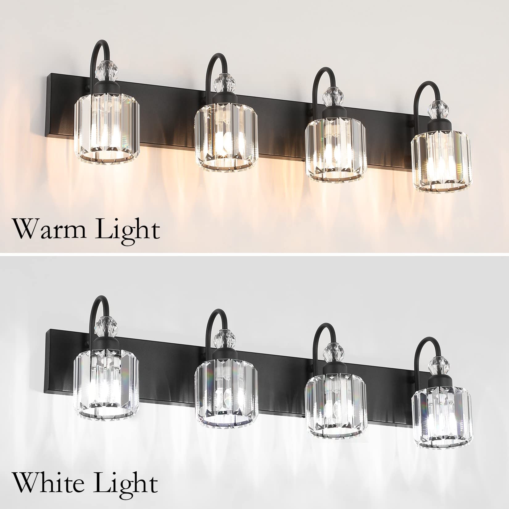 Ralbay Modern Black Vanity Light 4-Lights Metal Crystal Wall Fixture Matte Black Model 8600