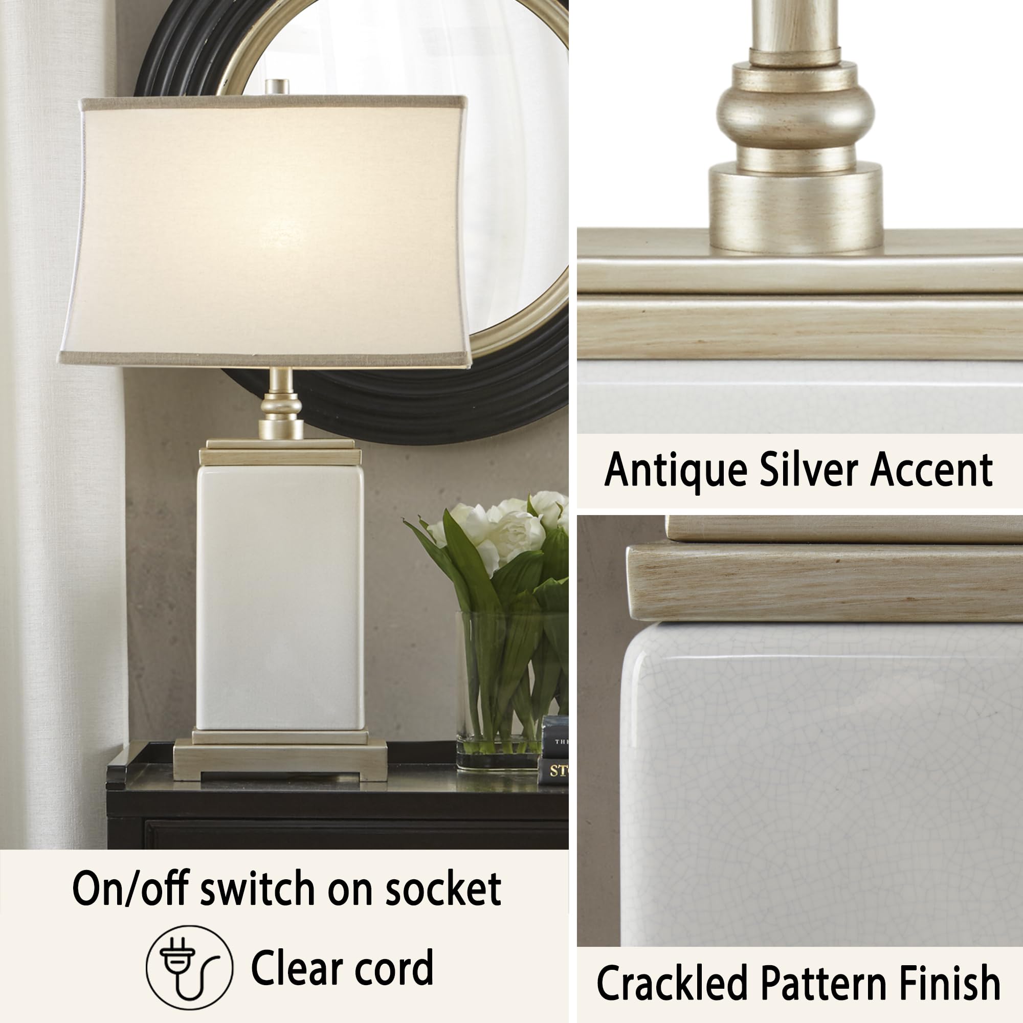 Hampton Hill Colette Table Lamp, Ceramic, Antiqued Silver Accent, 29.5in H, Ivory, Model MPS153-0025