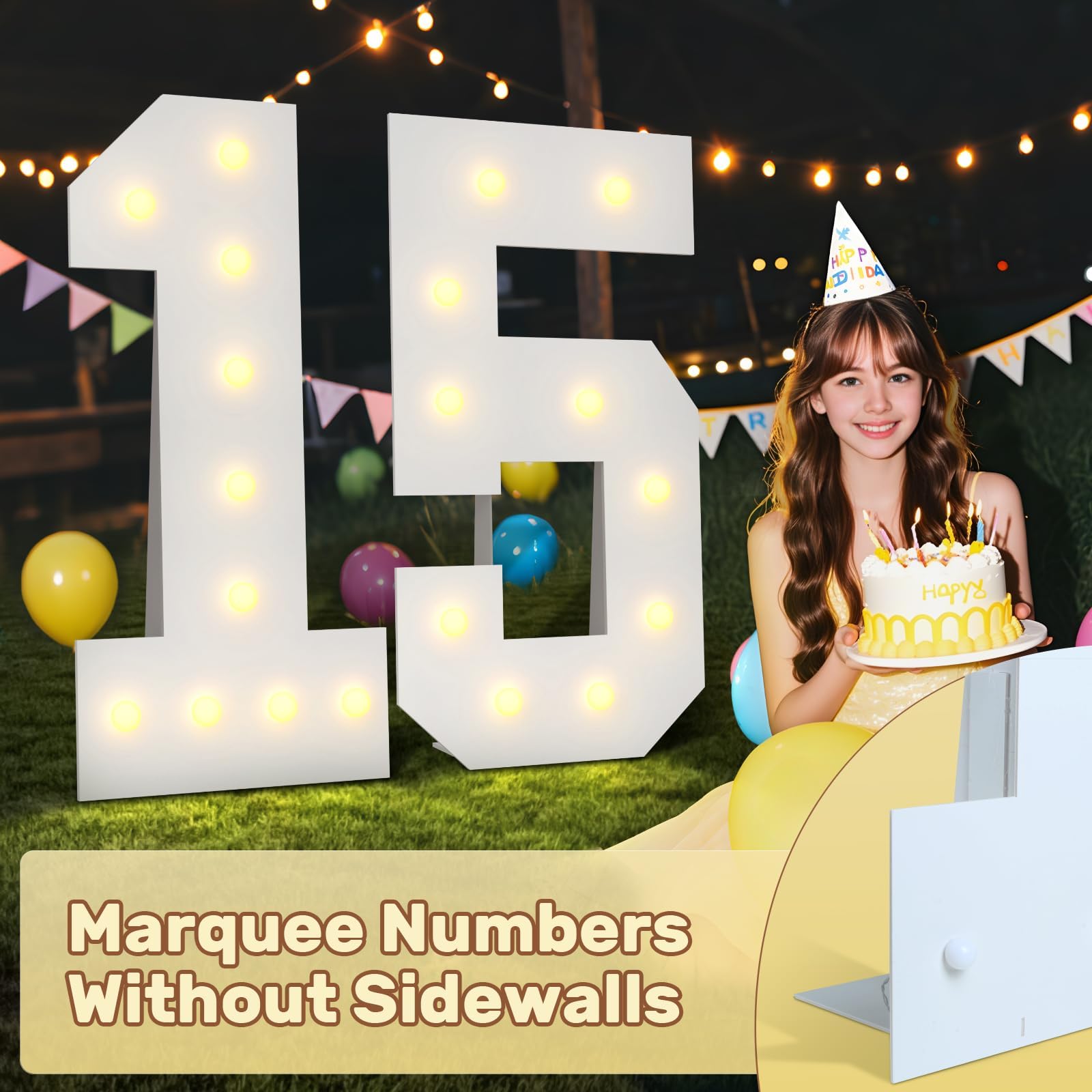 Bugame 4FT Light Up Number 65 Marquee Sign, Warm Light Foam Board Decor for 65th Birthday Anniversary Party