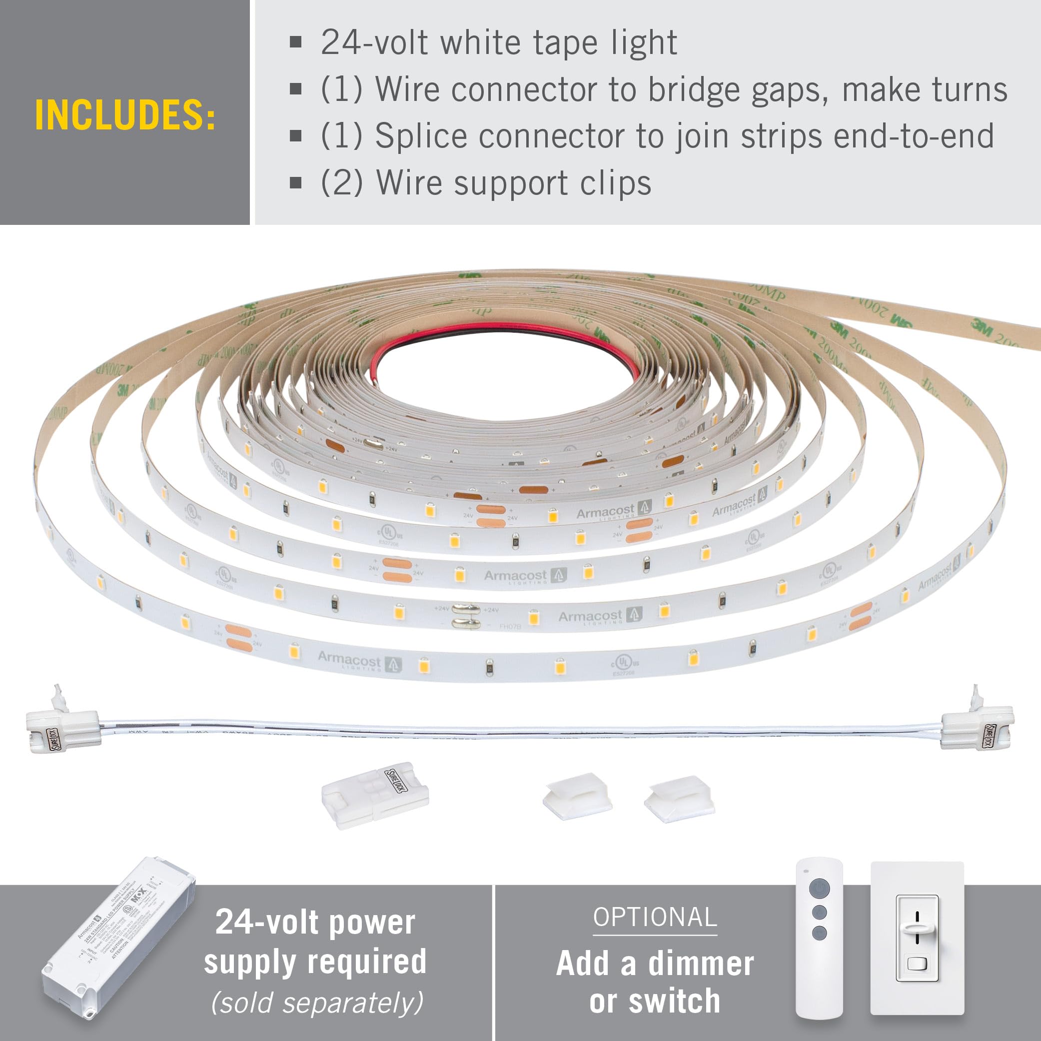 Armacost Lighting Ribbonflex Pro 24V White Led Strip Lights 30 Led/M  4000K  8.2 Ft 154210