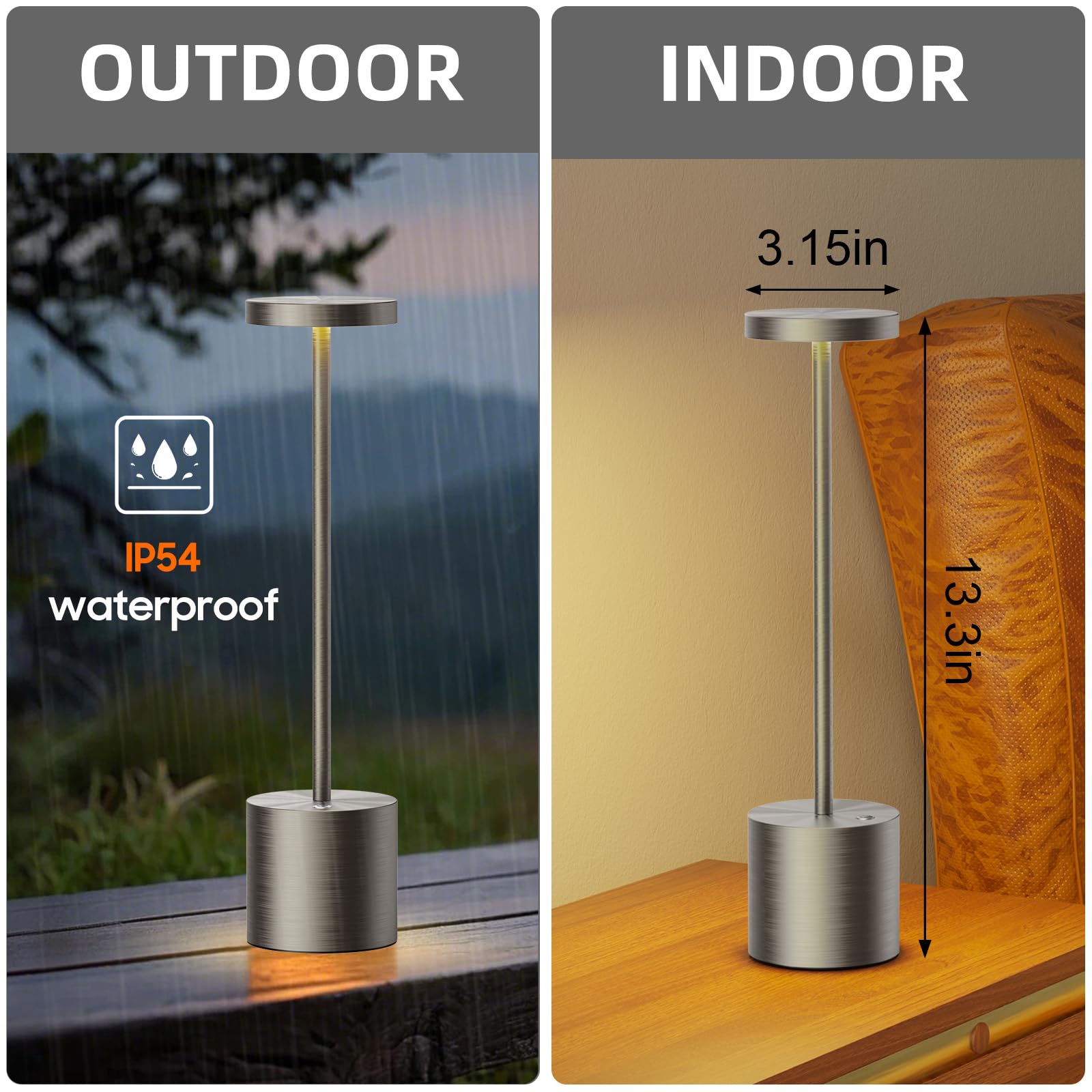 SAKRINGT Cordless Table Lamps - 6000mAh LED Light, Portable Battery Operated, 2 Pack Chromium, Model S801 New