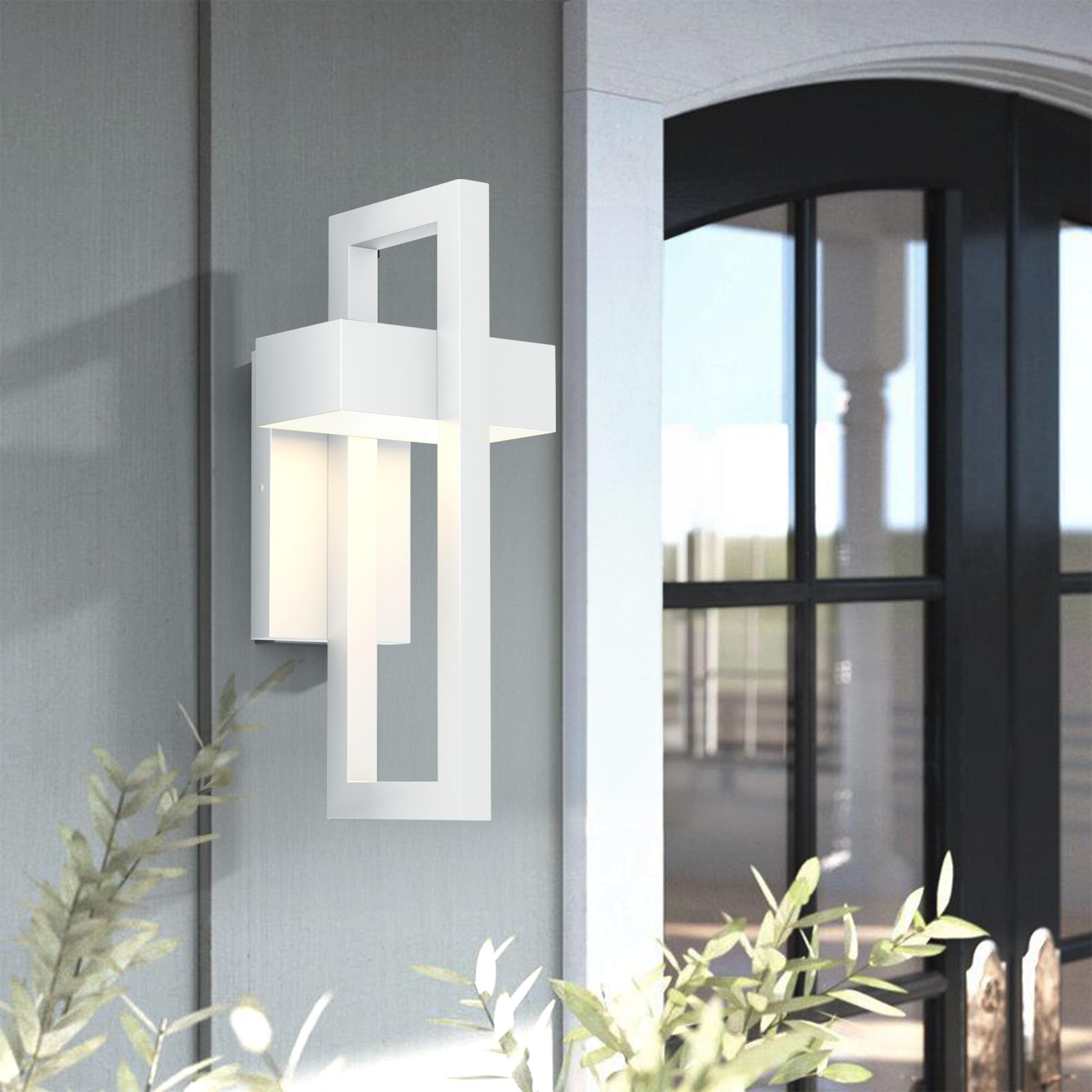 LamQee Modern Outdoor Wall Lights, 3000K LED, 2 Packs, Matte White, Model 06FTL0247, Contemporary Wall Mount Sconces for Porch, Garage