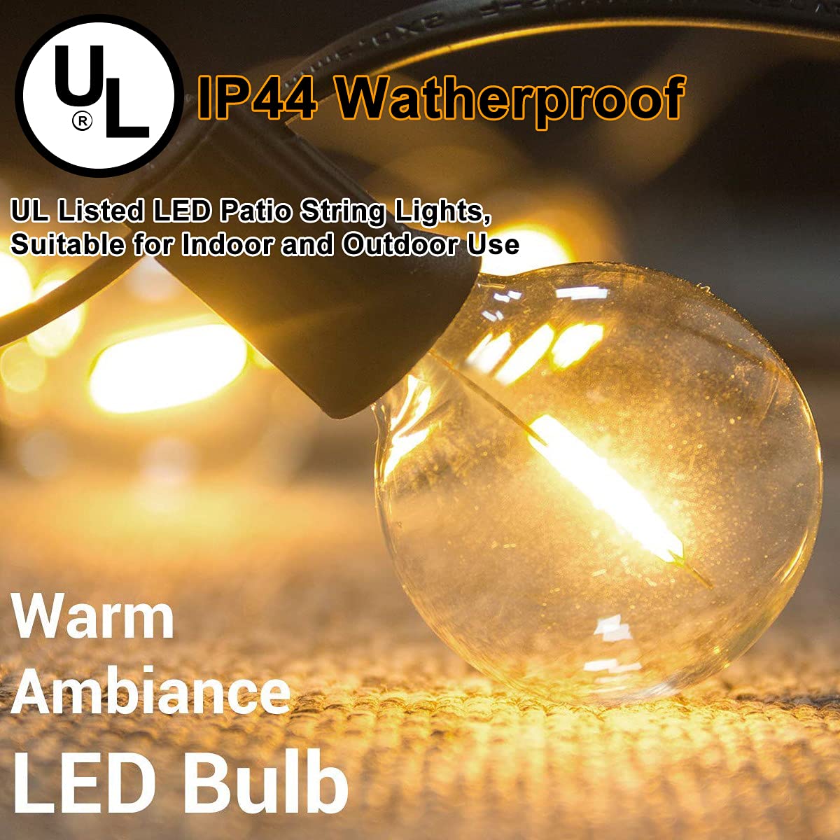 Abeja G40 LED Globe String Lights, 25Ft, 25 Shatterproof Bulbs, Waterproof, Black Wire, Outdoor Patio Lights