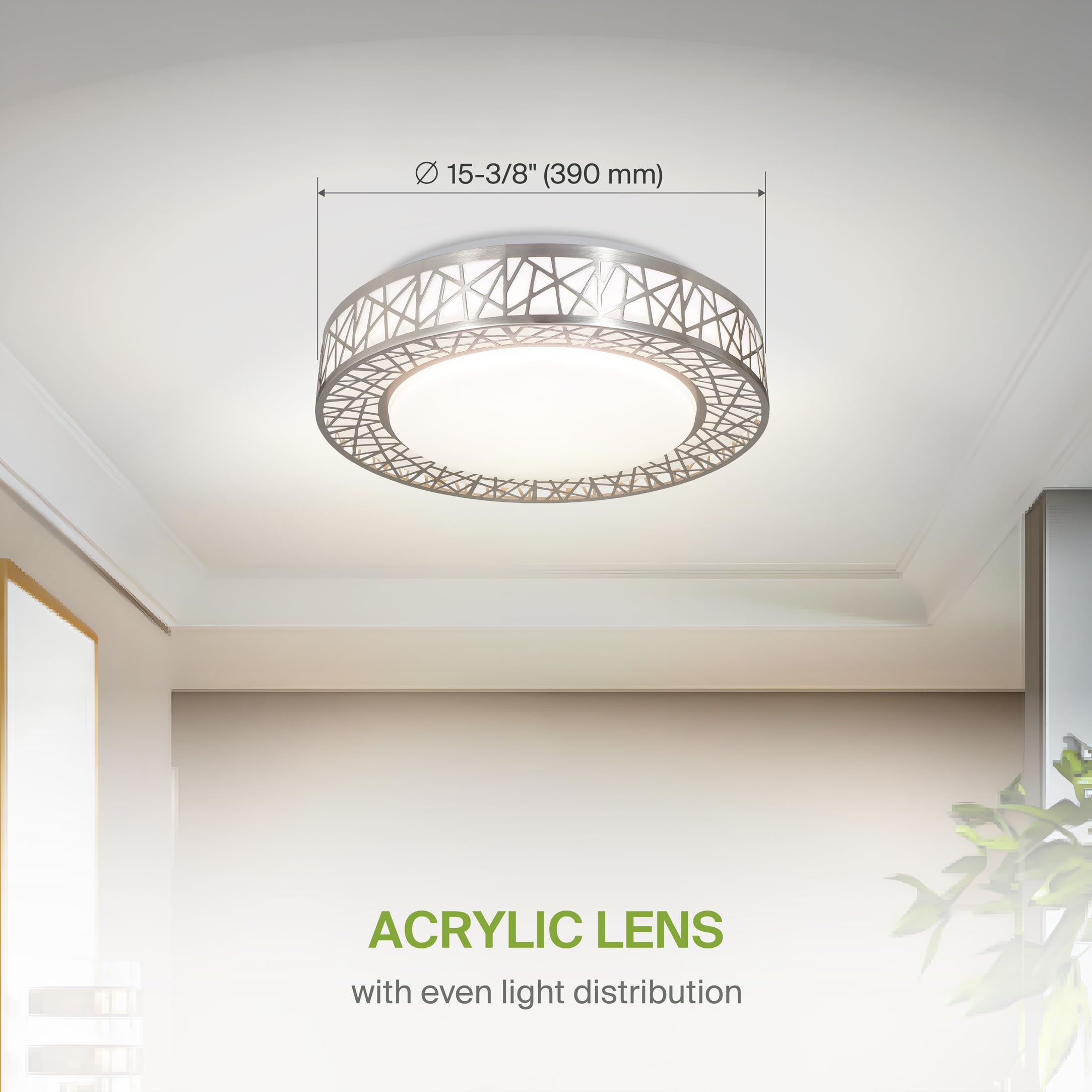 ASD 16 Inch LED Flush Mount Ceiling Light - 28W, 1752LM, Dimmable, Brushed Nickel, Model A-LOFT-FM-16D28NK