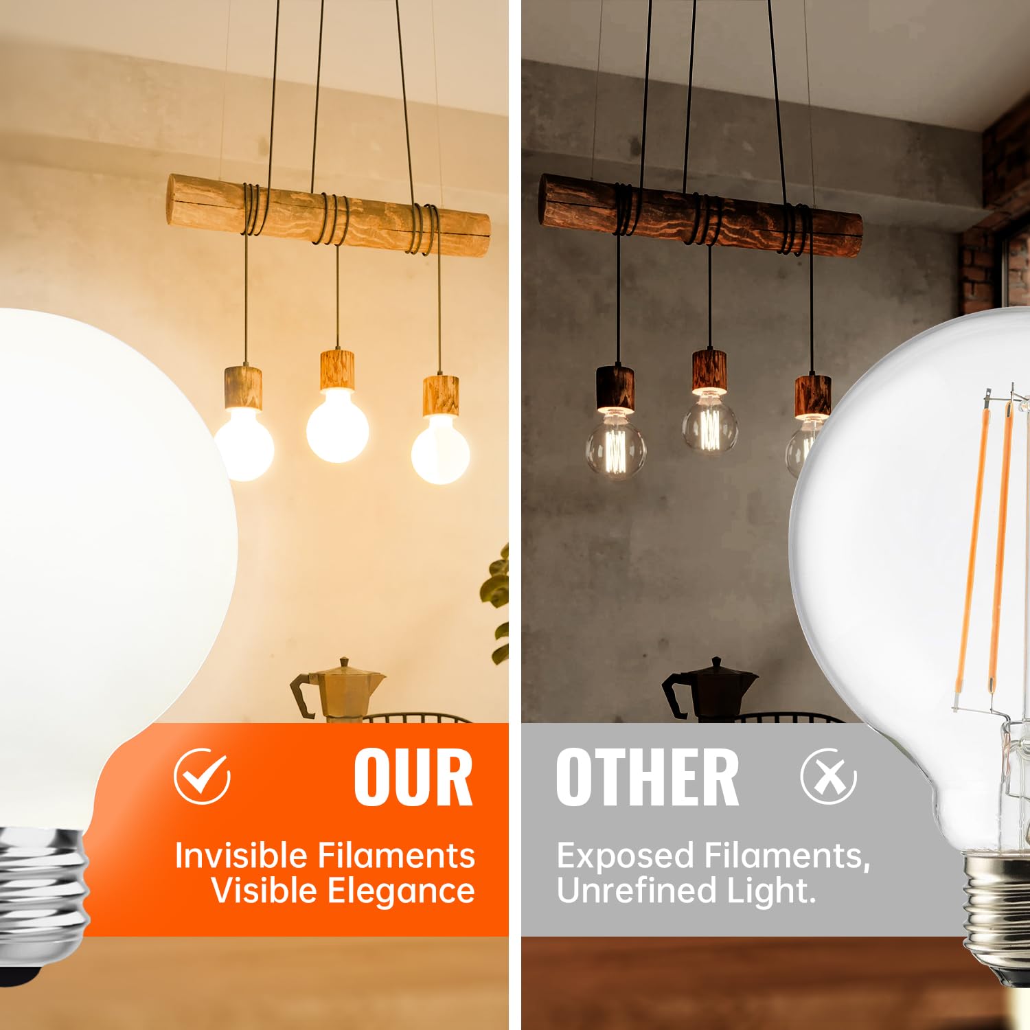Omed Dimmable Led Warm Light Bulbs E26 Equivalent 60W, G80/G25 Pendant Globe Led Filament Retro Porcelain Glass Light Bulbs 2700
