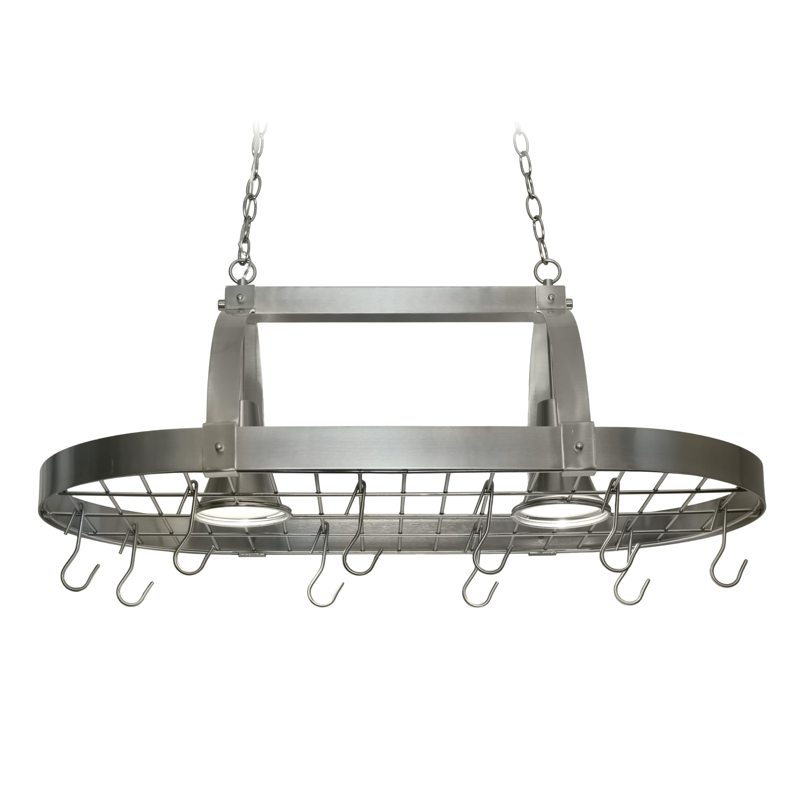 Elegant Designs Pr1000-Bsn Home Collection 2 Light Kitchen Pot Rack With Down Lights, Brushed Nickel