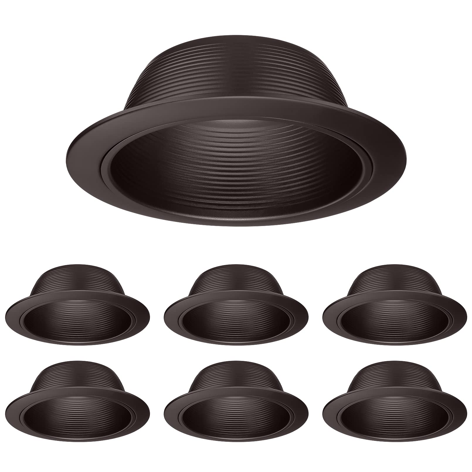 TORCHSTAR 6 Inch Recessed Can Light Trim Rosewood Decor, Step Baffle with Detachable Ring, Full Metal, Fit Halo/Juno Remodel Rec