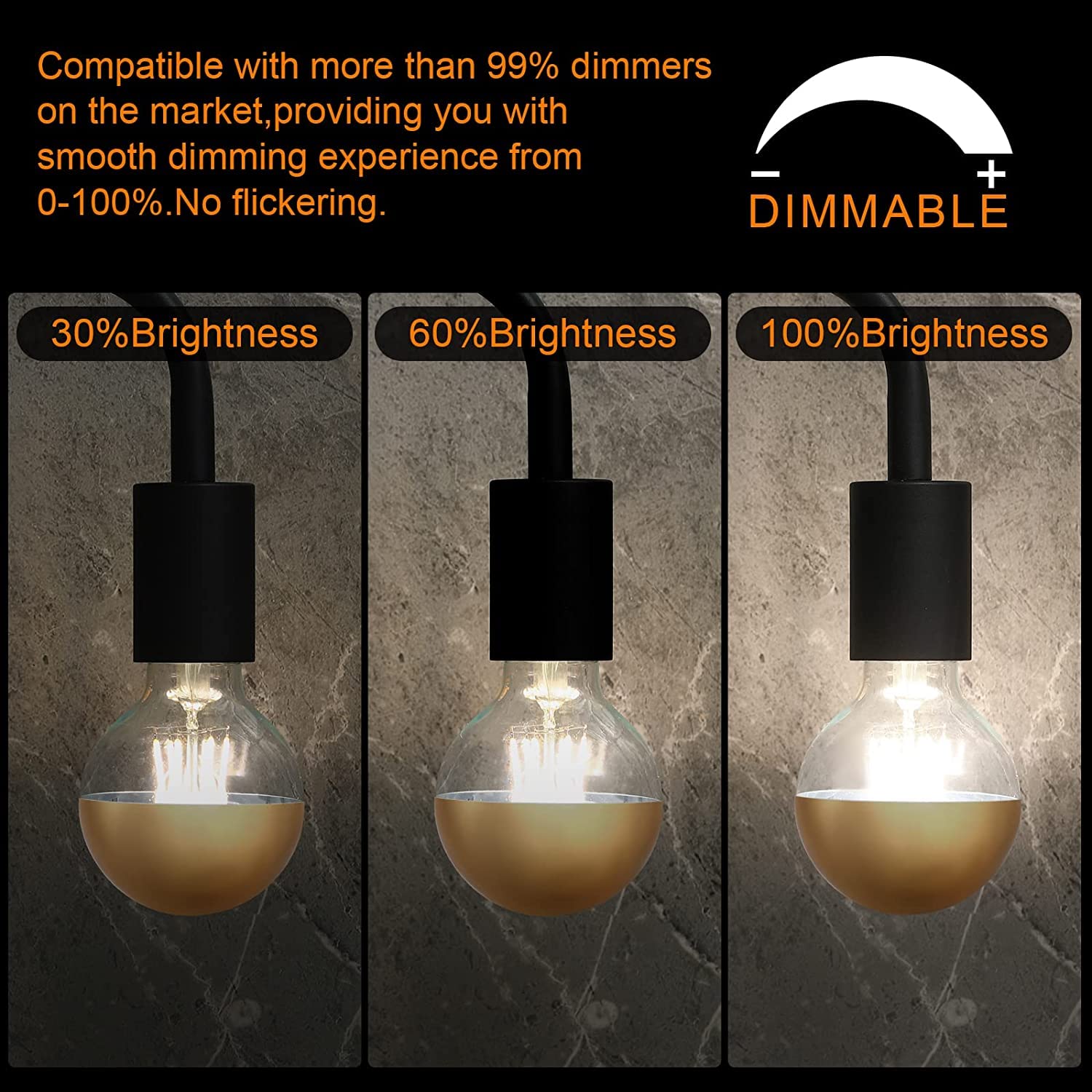 KarlunKoy Dimmable LED Edison Bulbs, 8W (80W Equivalent), Gold Half Chrome, G95/G30, Soft White, E26 Base, Pack of 2