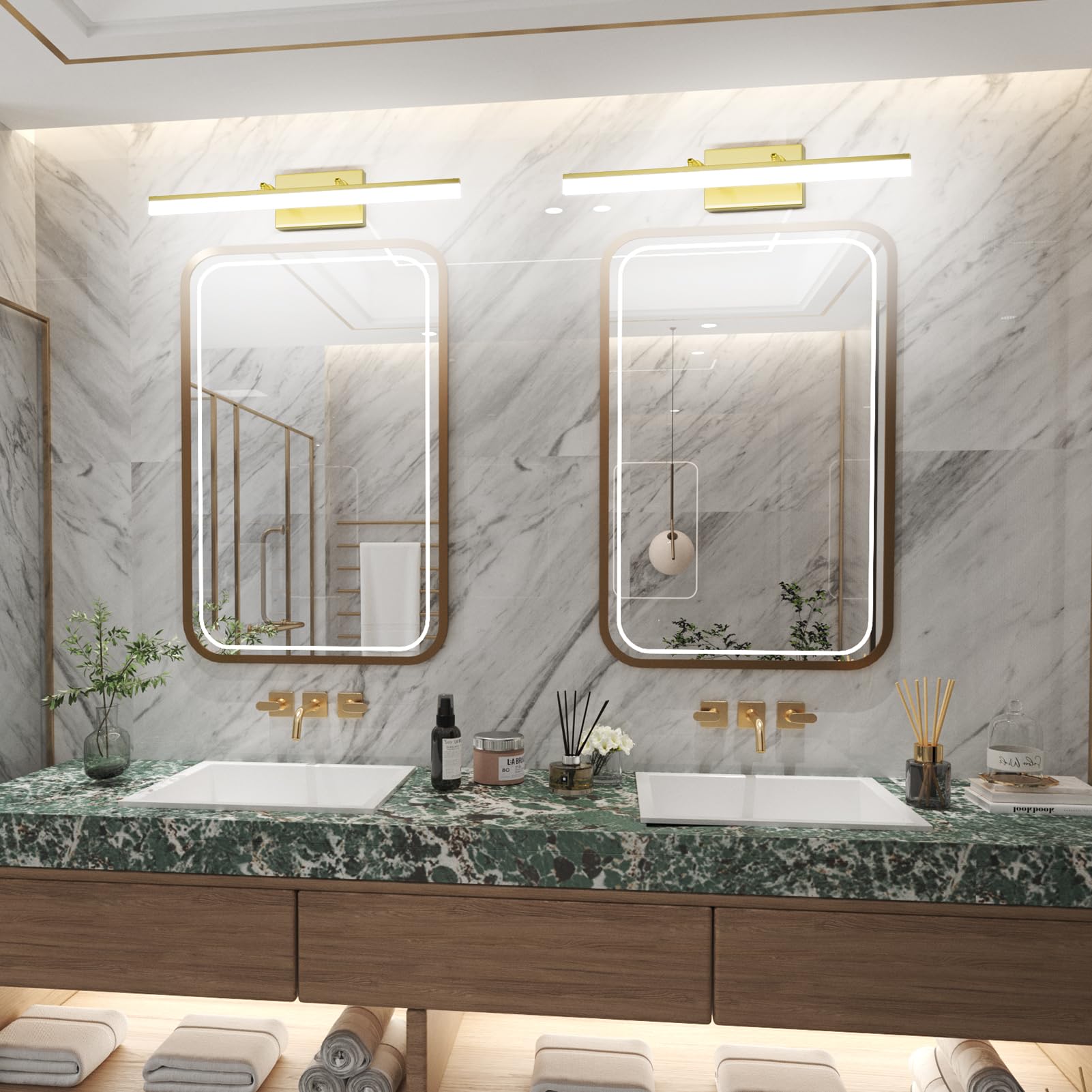 Aipsun Bathroom Vanity Light LED 24inch Brushed Gold Frosted Acrylic Modern Over Mirror Lighting