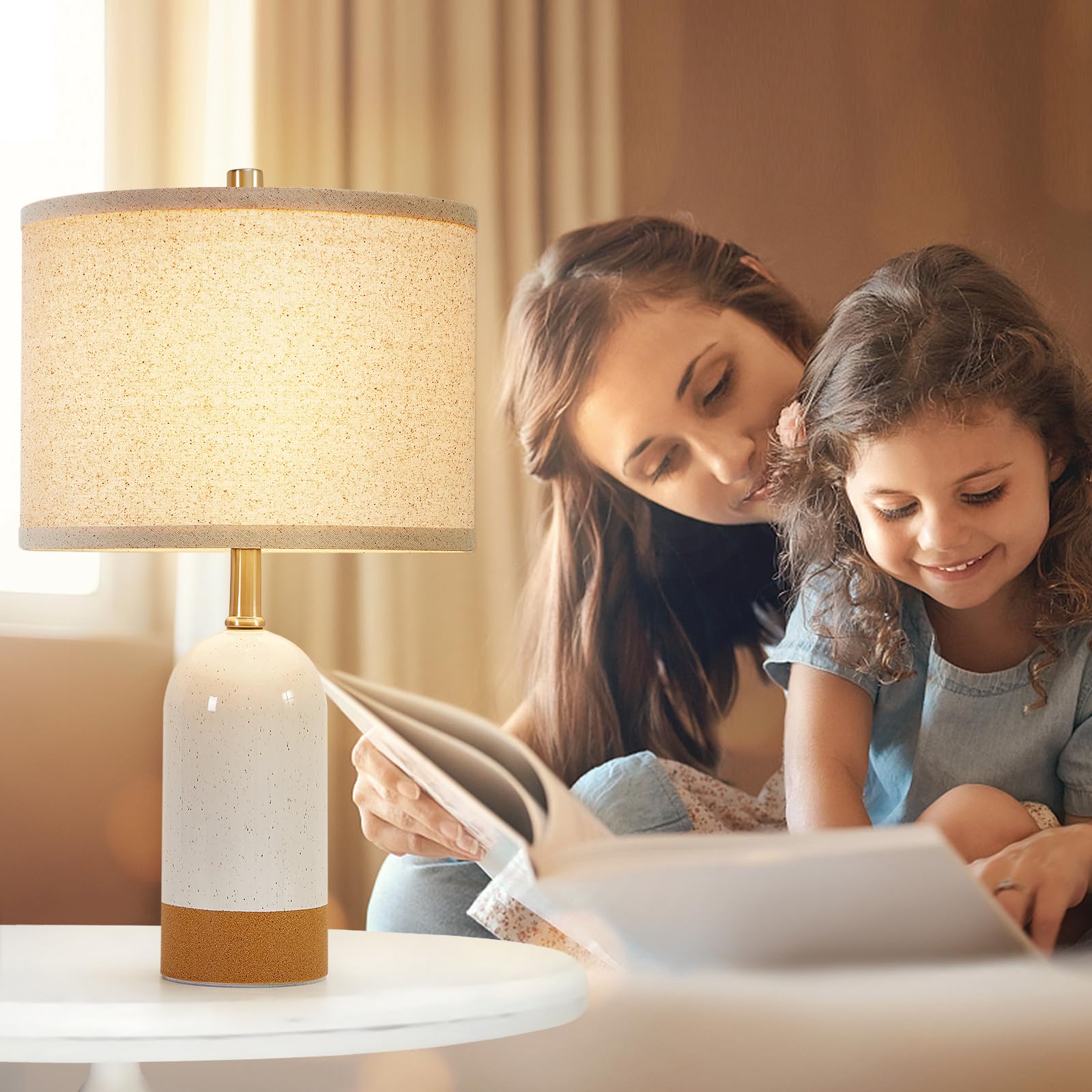 GyroVu Table Lamp 21.5" Ceramic Nightstand Light - 3 Color Temperatures, Orange White & Beige, 2 Pack for Bedroom, Kids Room, Home Office