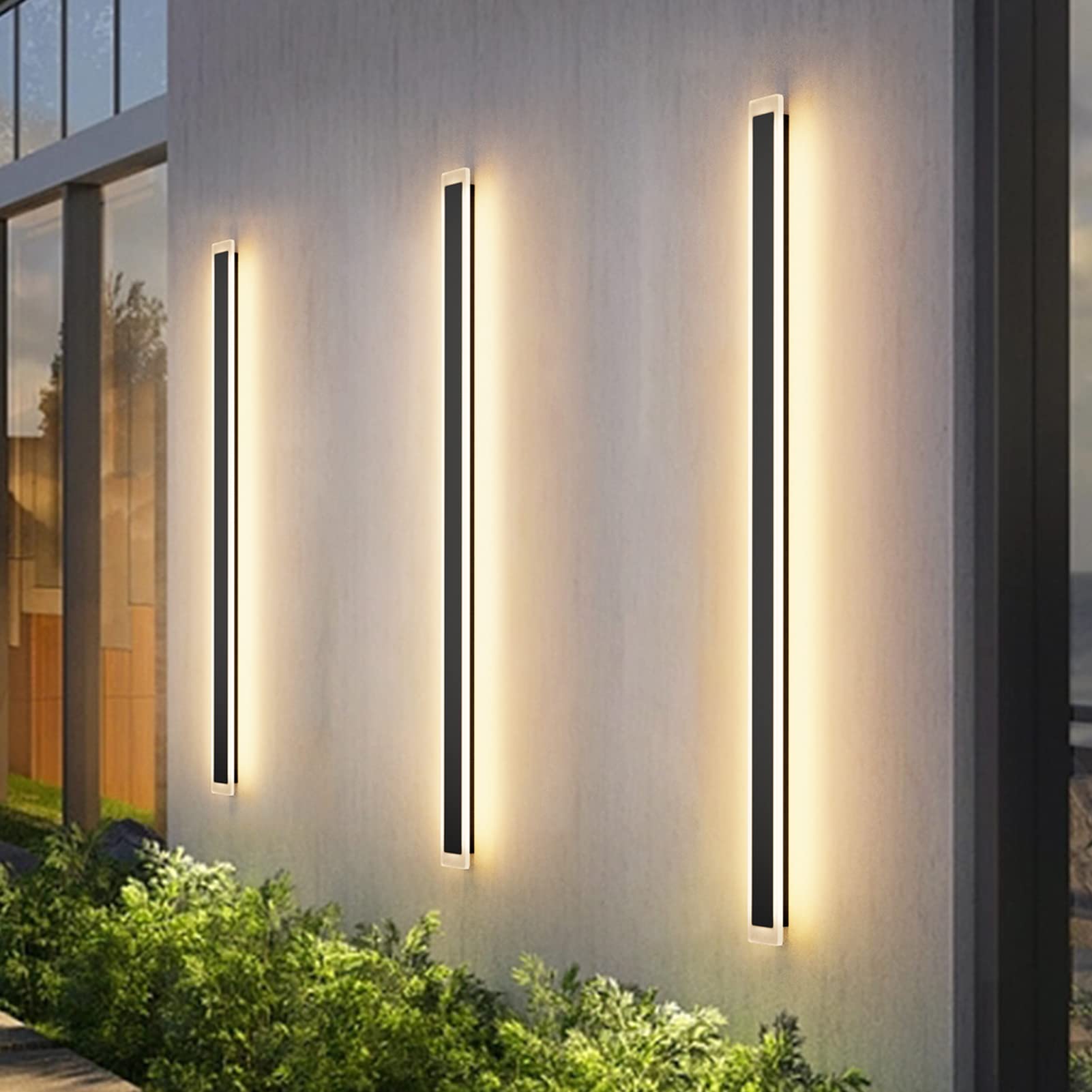 Aipsun 2 Packs Porch Wall Lights 56.3Inch Long Strip Modern Outdoor Wall Light Fixture, Black Wall Mount Lighting Sconce Exterio