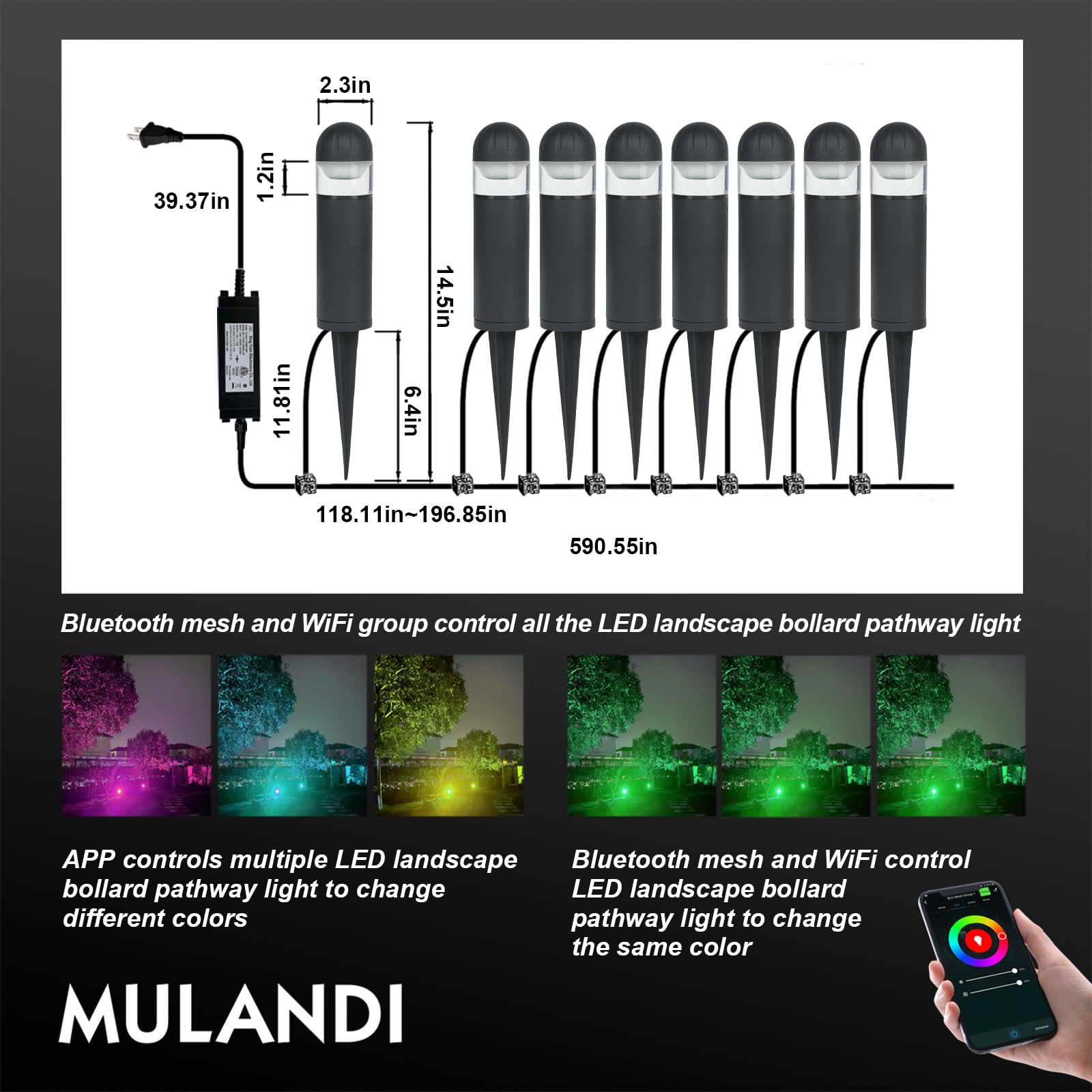 Mulandi Led Landscape Bollard Pathway Light, 2W, Dc 12V Low Voltage Path Lighting Outdoor Waterproof, Die-Casted Aluminum Housin