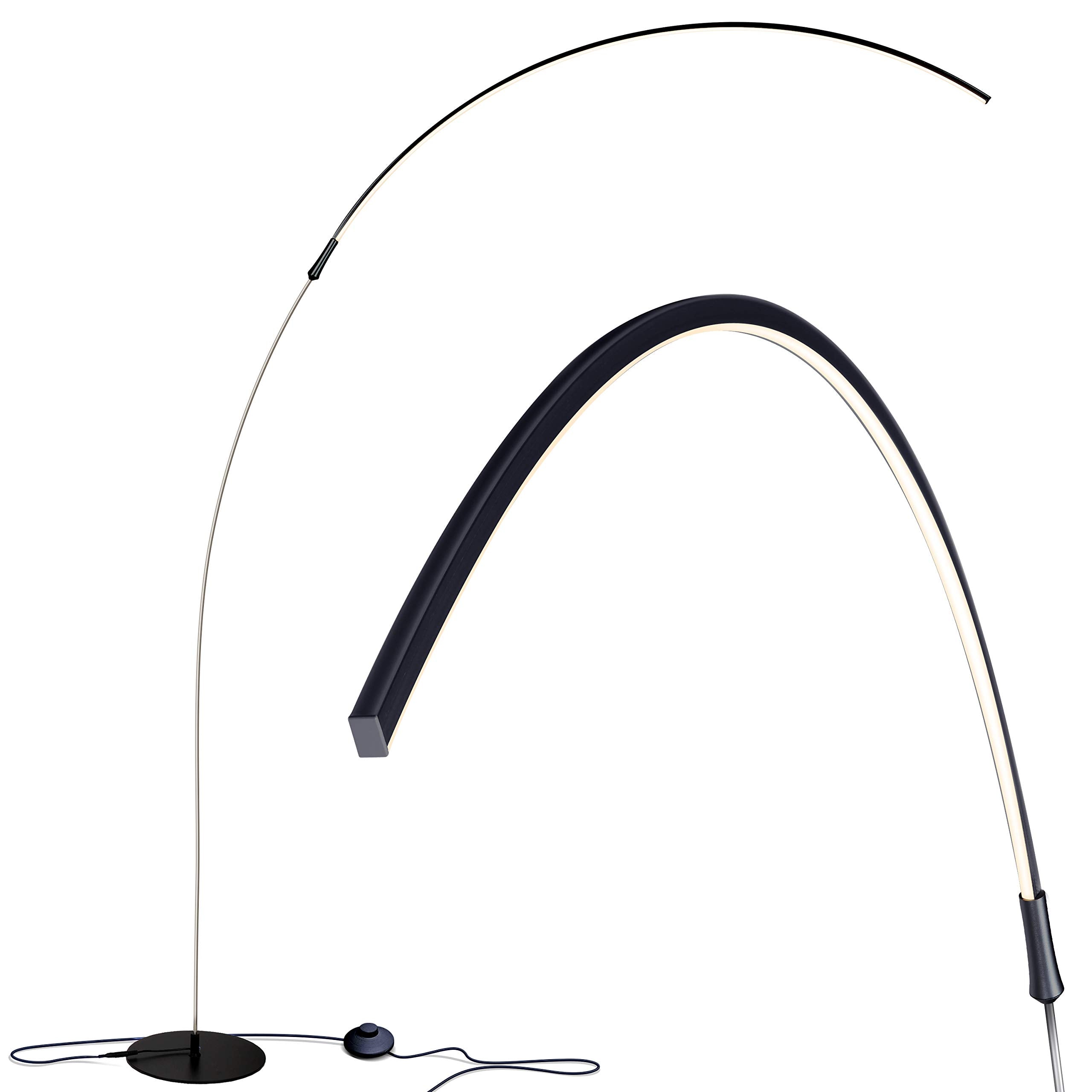 Brightech Sparq Arc Floor Lamp - 3-Way Dimmable, Tall Metal Lamp for Living Rooms & Offices, Classic Black, Model SPARQ-DIMM-BK