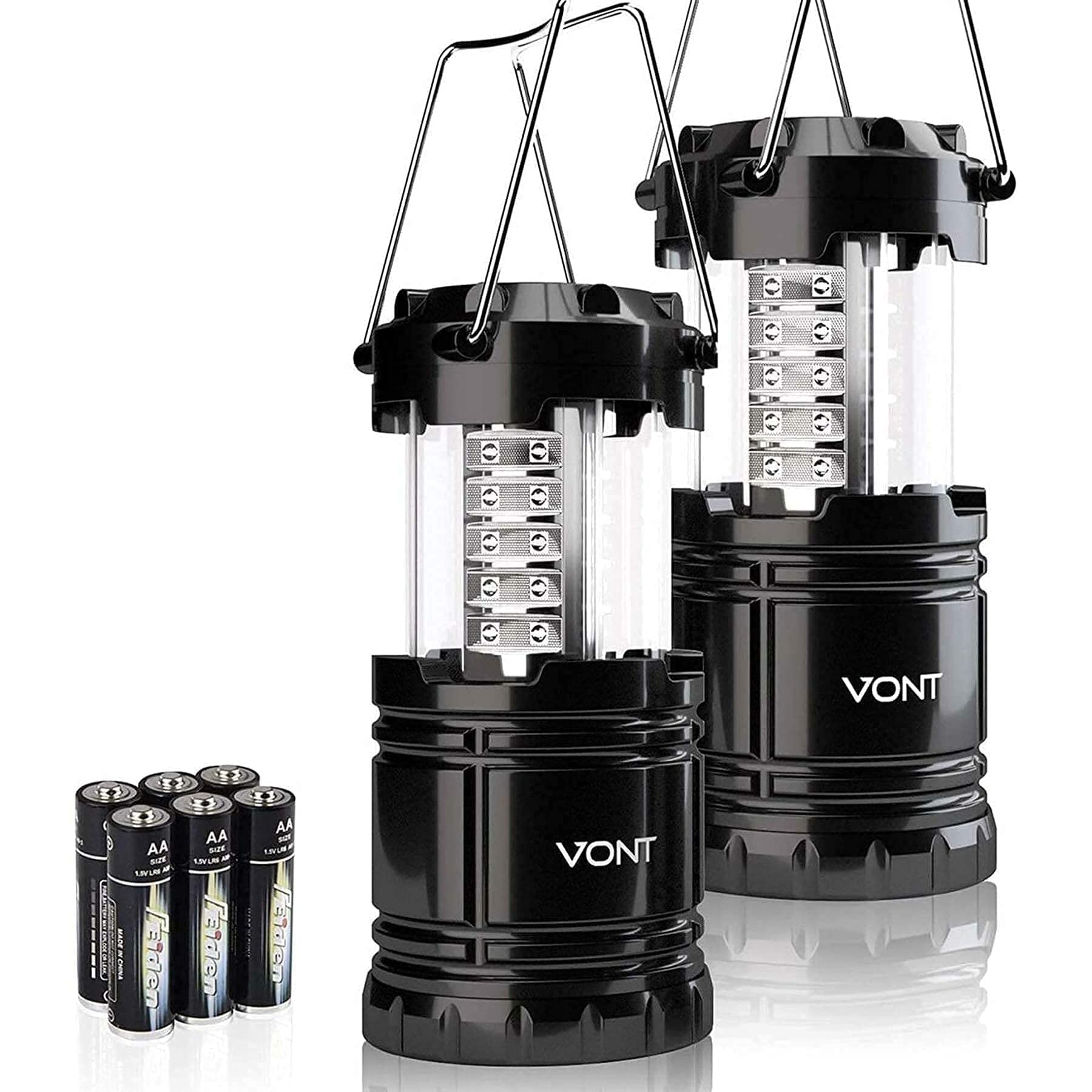 Vont Led Camping Lanterns 2 Pack - Super Bright, Portable, Abs, Black, Model Vnt-Cl02, Ideal For Emergencies And Outages