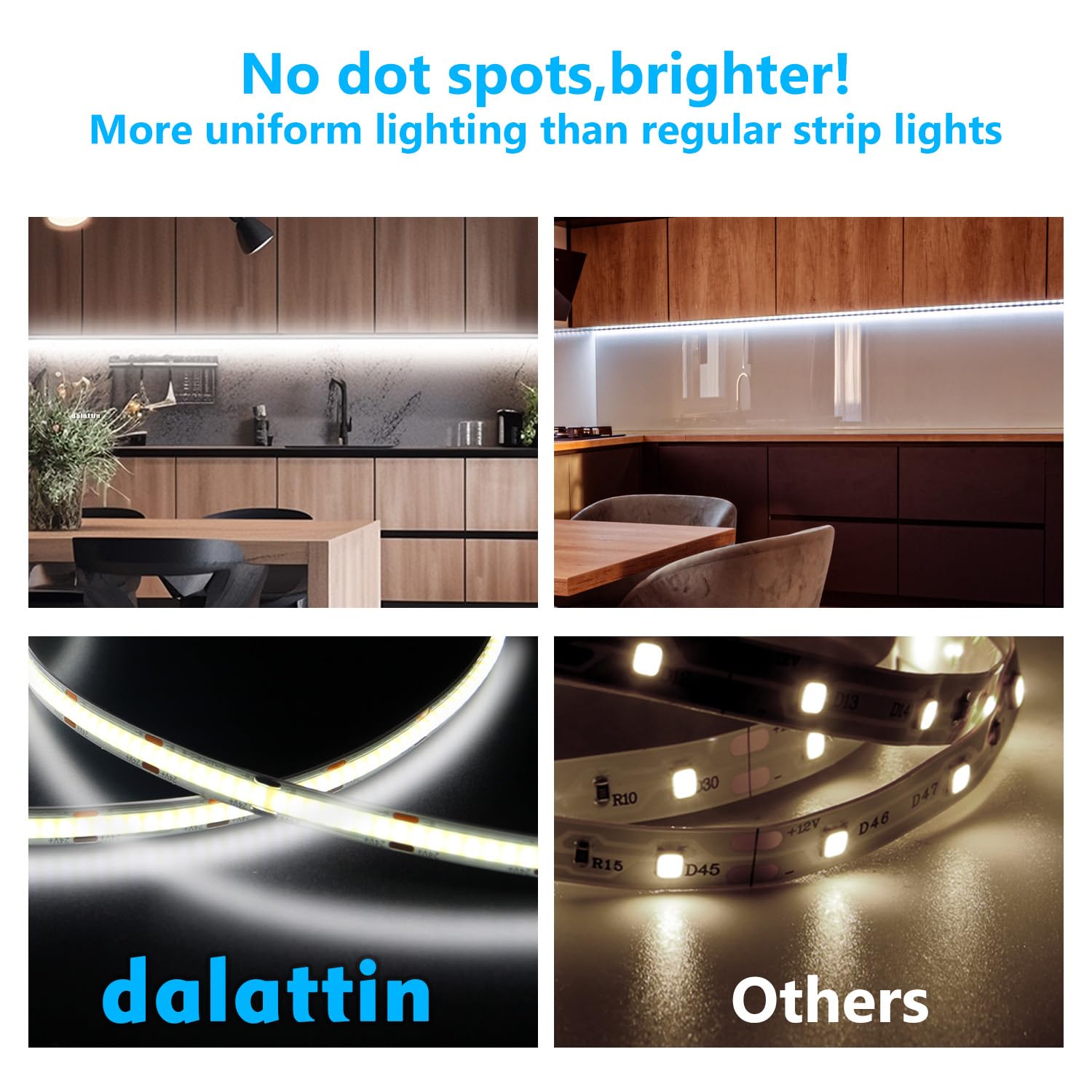 dalattin COB LED Strip Lights, 608 LEDs/m, 16.4ft, Dimmable 2700K-6500K, White, Model DACOB24V5MRGB