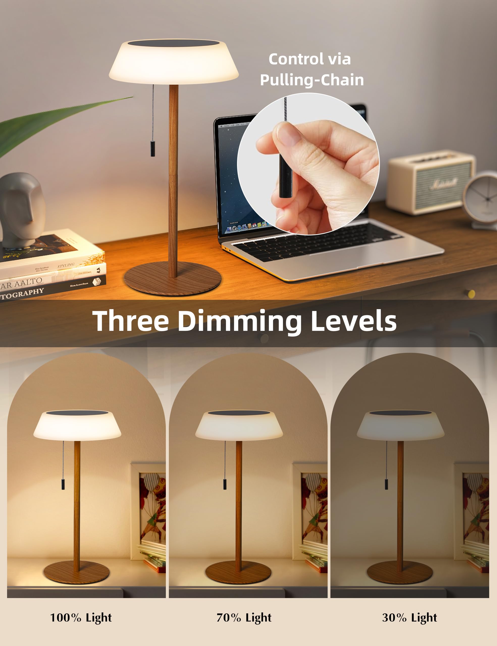 Ilovinit Solar Led Outdoor Table Lamp Waterproof, 3 Level Dimmable Desk Night Light, Portable Cordless Usb Rechargeable, For Hom