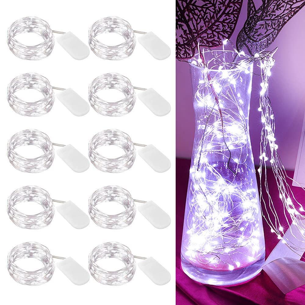 LIIDA LED String Lights, 10-Pack, 20 Micro Lights, 6.6FT, Silver Copper Wire, Cool White, Model SL-10CW