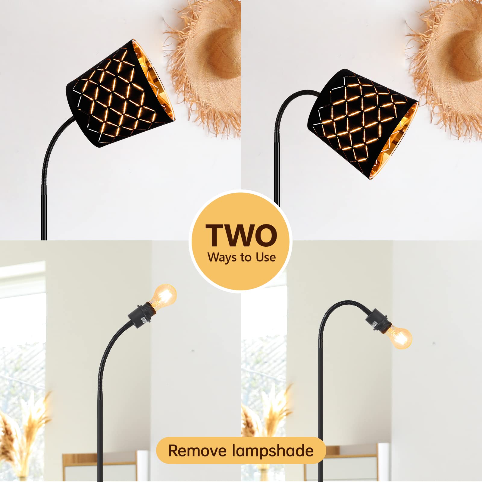 Auquee Led Floor Lamp With Adjustable Gooseneck, Linen Shade, Modern Design For Living Room, Office