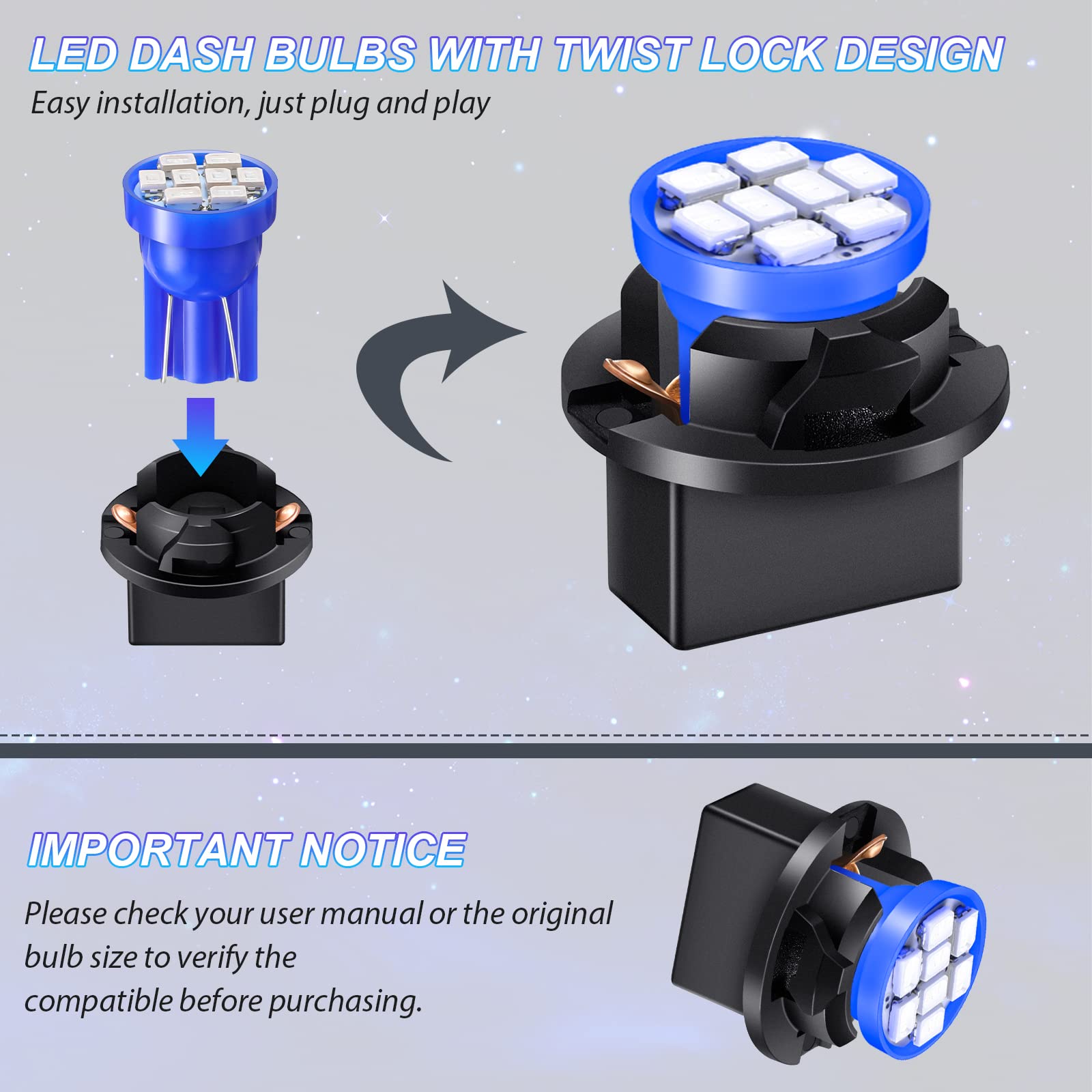 Frienda 40 Pieces T10 194 168 Led Dash Instrument Light Bulbs With Twist Lock Socket Instrument Cluster Light Bulbs For Dashboard Instrument Panel Gauge Cluster Indicator Led Dome Light Bulbs (Blue)